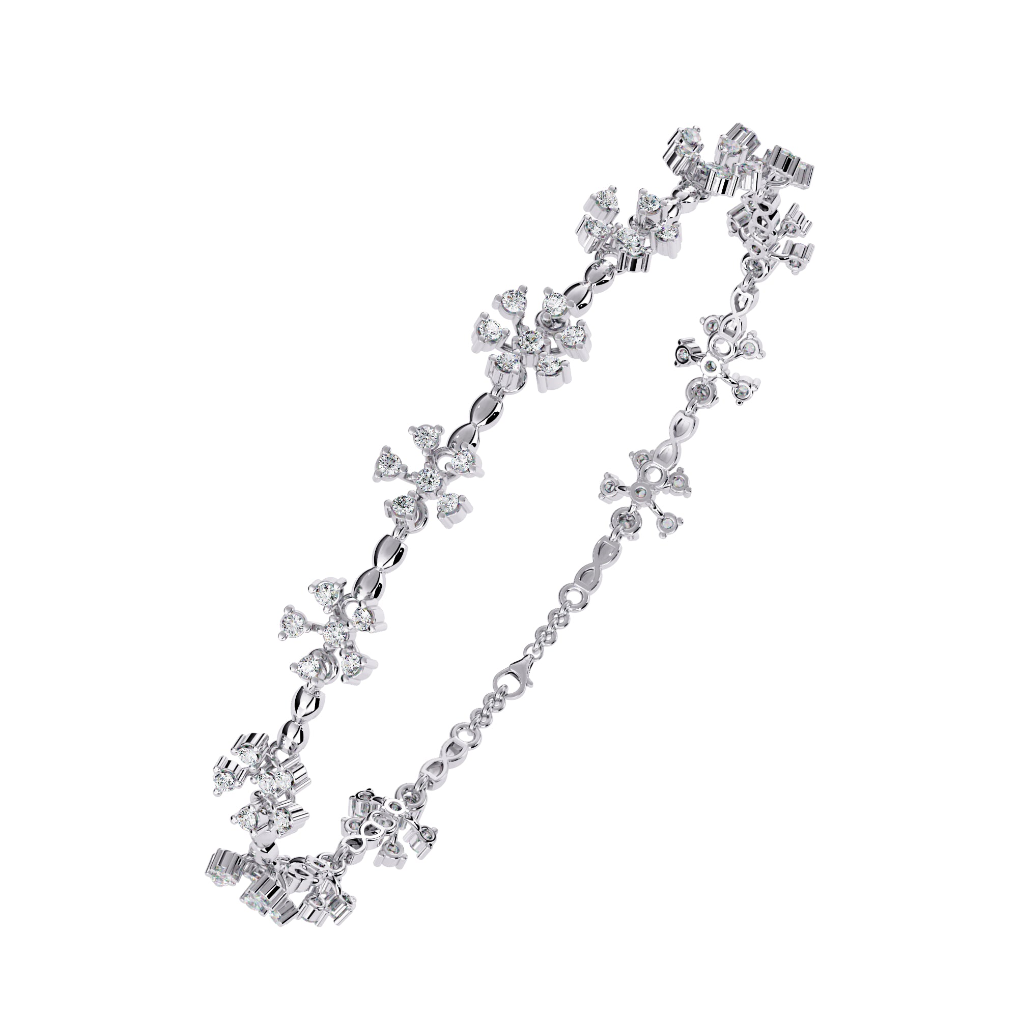 Handmade Moissanite Flower Bracelet, 925 Sterling Silver, Bridal Floral Jewelry