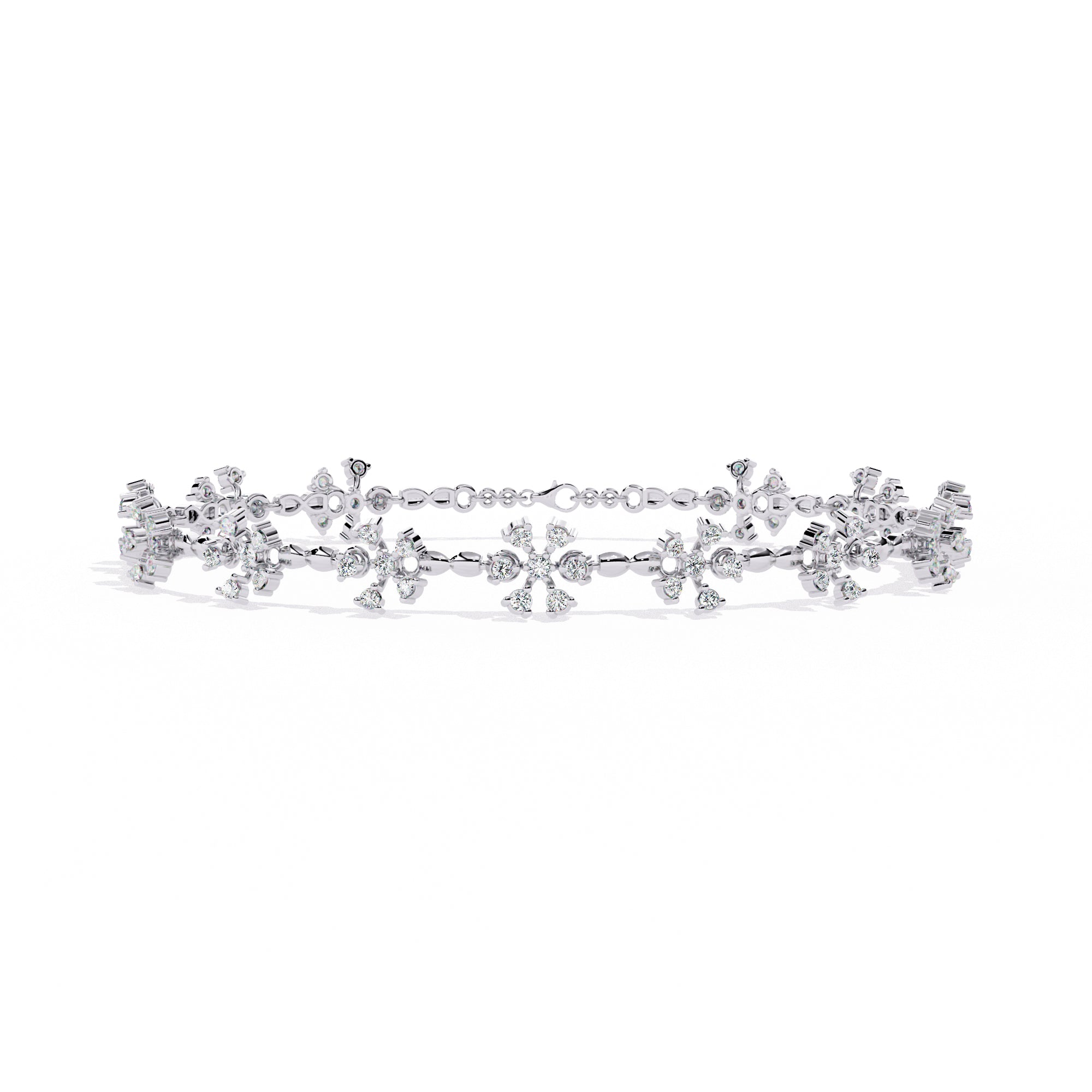 Handmade Moissanite Flower Bracelet, 925 Sterling Silver, Bridal Floral Jewelry