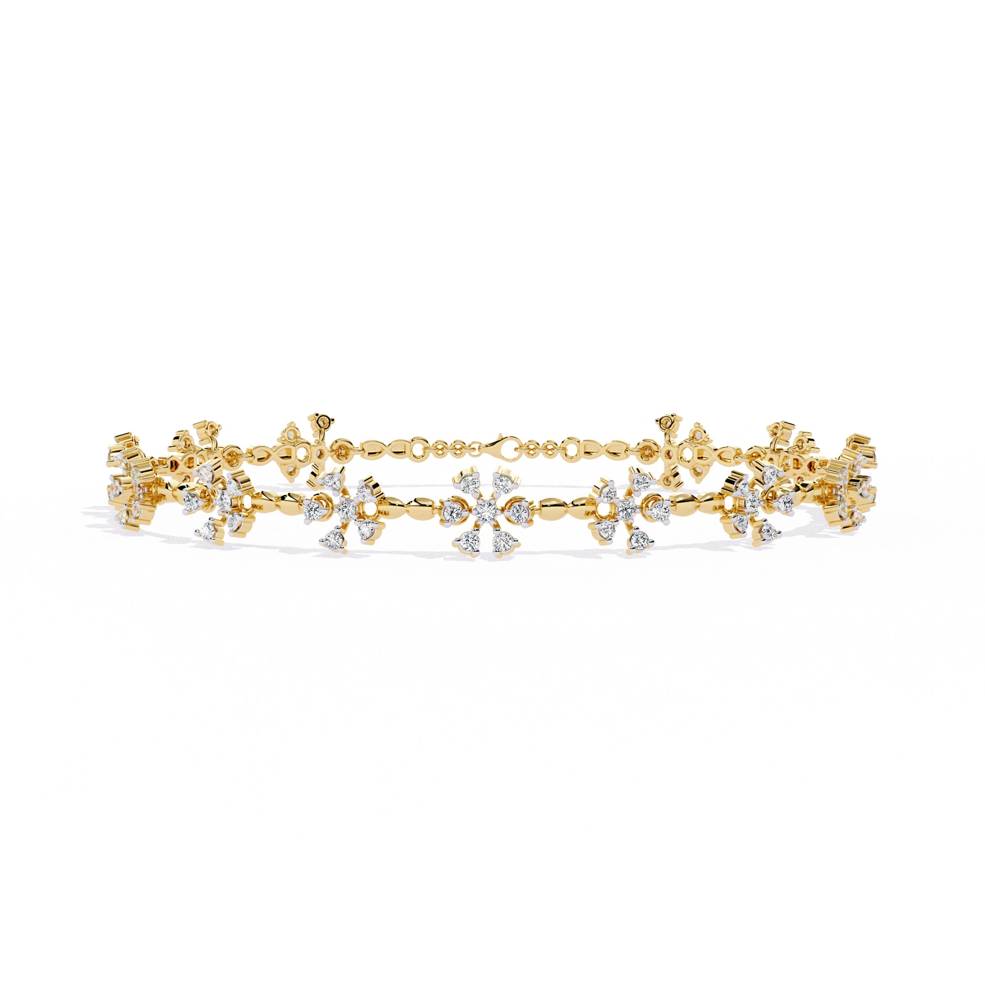 Handmade Moissanite Flower Bracelet, 925 Sterling Silver, Bridal Floral Jewelry