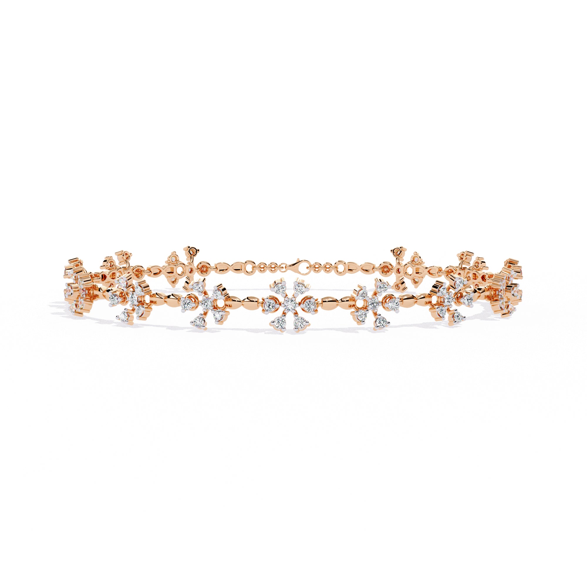 Handmade Moissanite Flower Bracelet, 925 Sterling Silver, Bridal Floral Jewelry