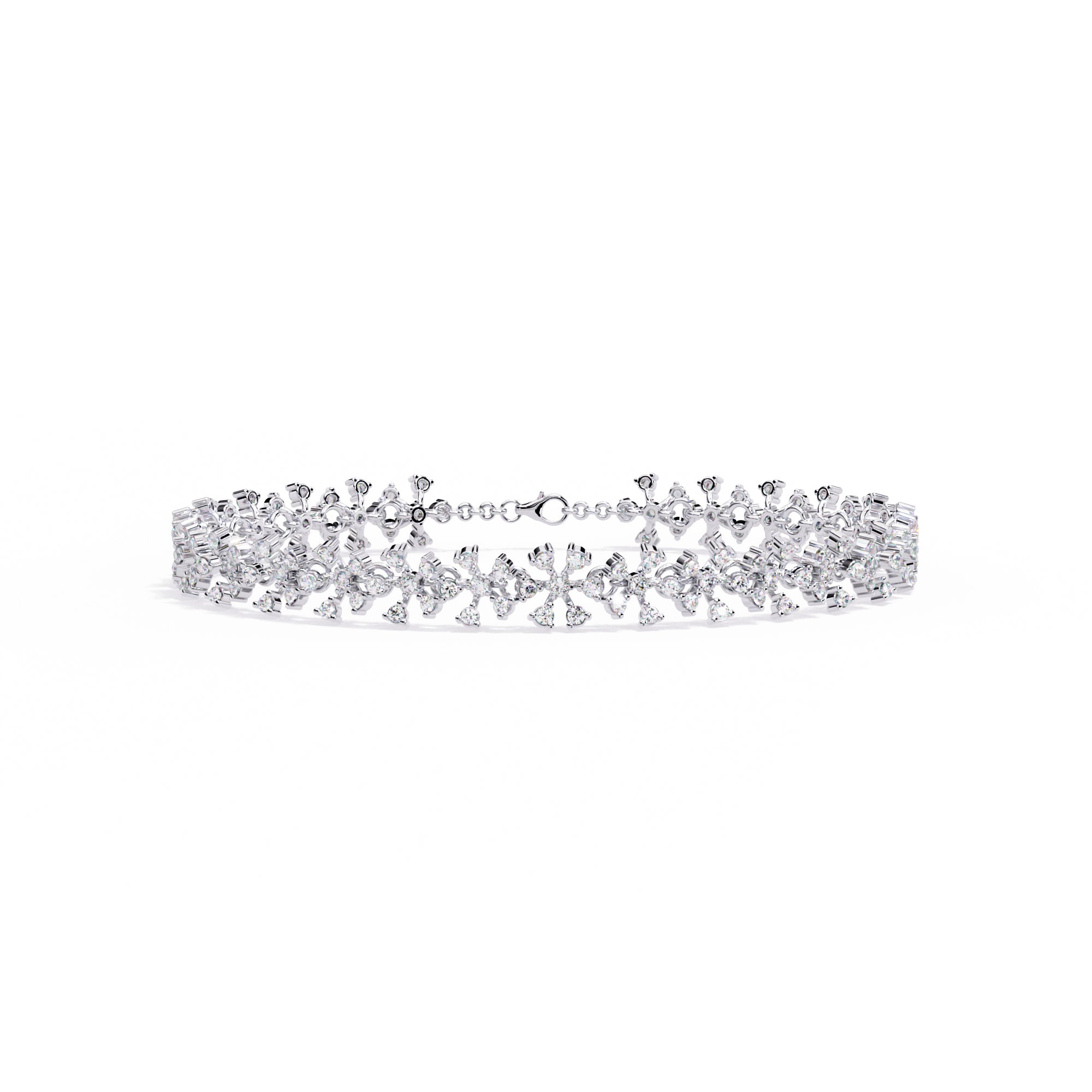 Handmade Moissanite Flower Bracelet, 925 Sterling Silver Sparkly Bridal Jewelry