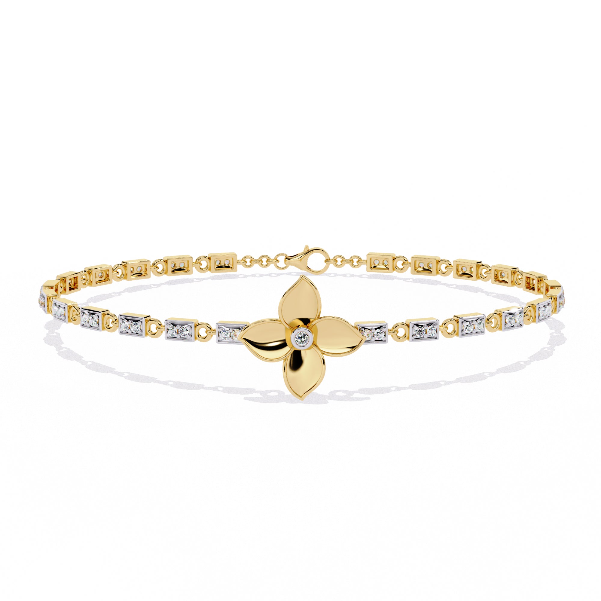 Handmade Moissanite Flower Bracelet, 925 Sterling Silver, Bridal Jewelry