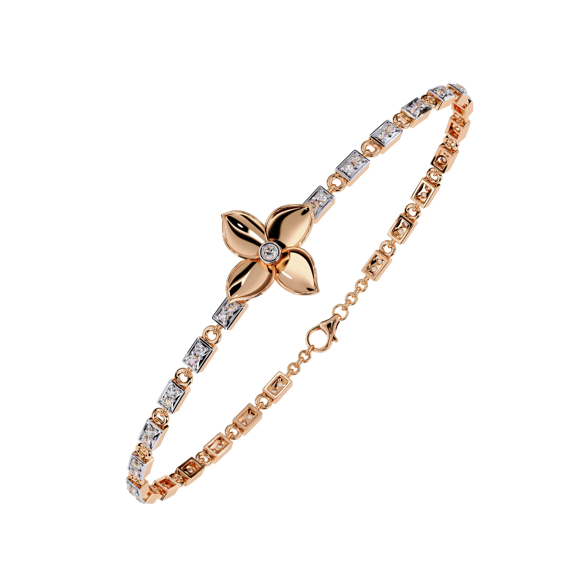 Handmade Moissanite Flower Bracelet, 925 Sterling Silver, Bridal Jewelry