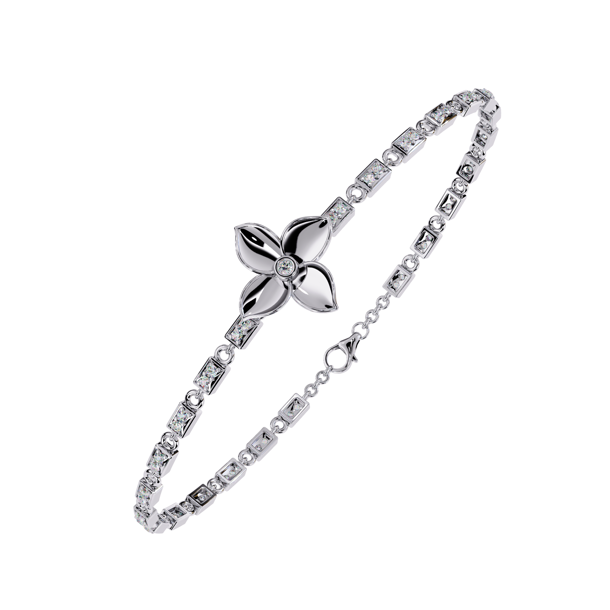 Handmade Moissanite Flower Bracelet, 925 Sterling Silver, Bridal Jewelry