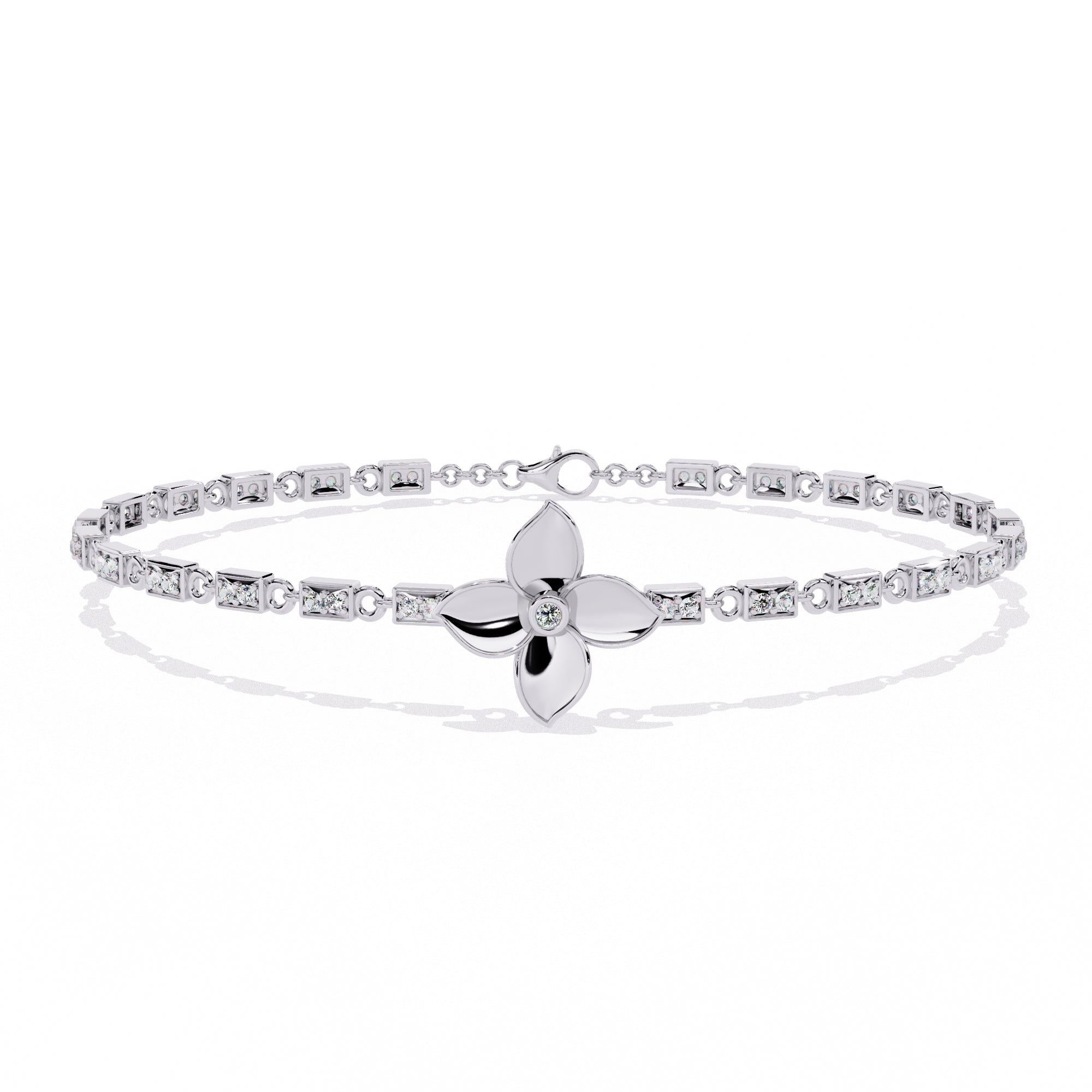 Handmade Moissanite Flower Bracelet, 925 Sterling Silver, Bridal Jewelry