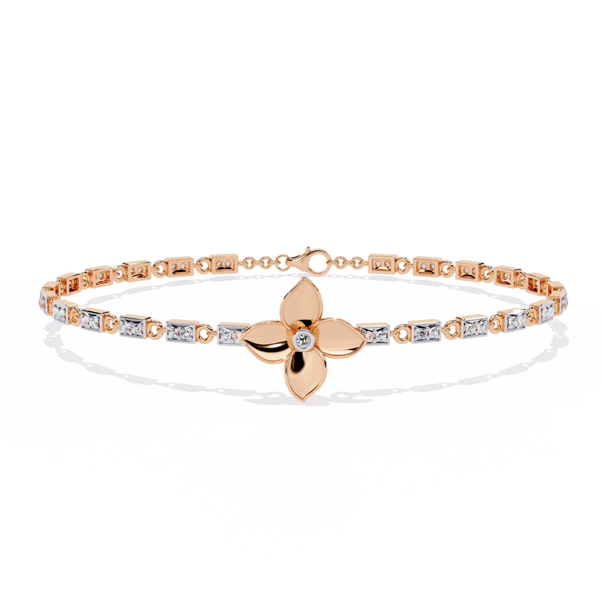 Handmade Moissanite Flower Bracelet, 925 Sterling Silver, Bridal Jewelry