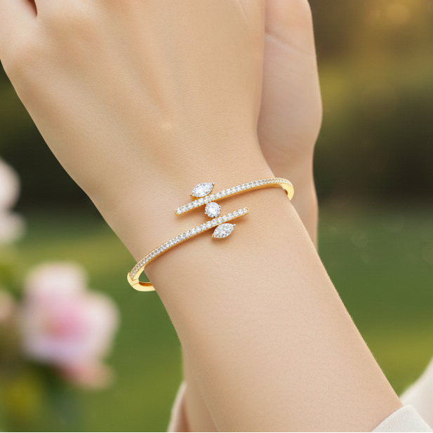 Handmade Moissanite Sterling Silver Bypass Bangle Bracelet