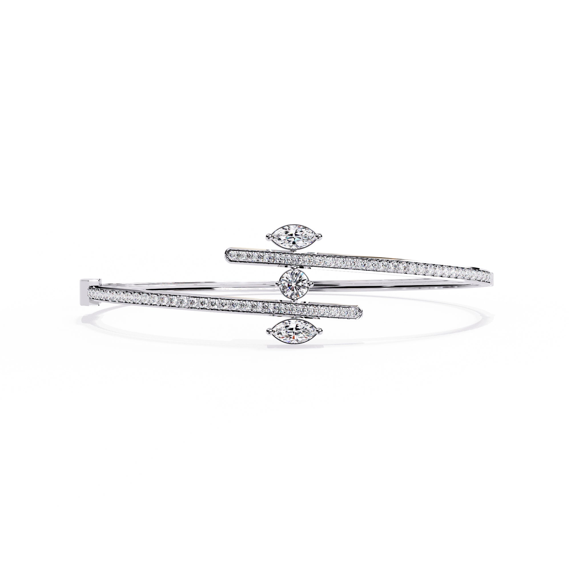 Handmade Moissanite Sterling Silver Bypass Bangle Bracelet