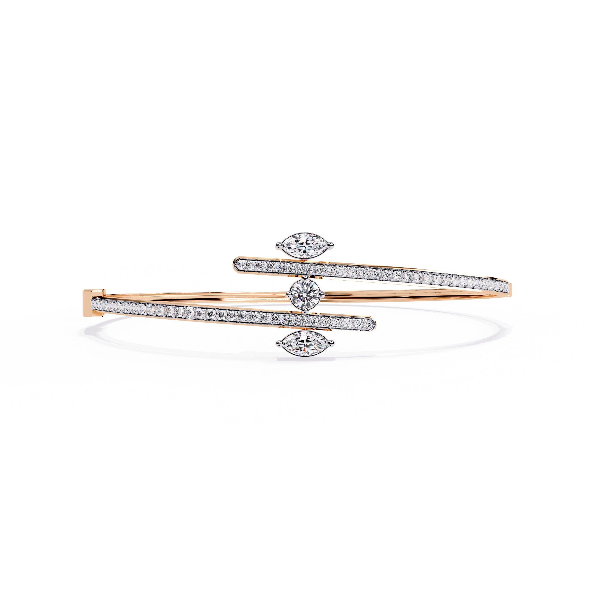 Handmade Moissanite Sterling Silver Bypass Bangle Bracelet