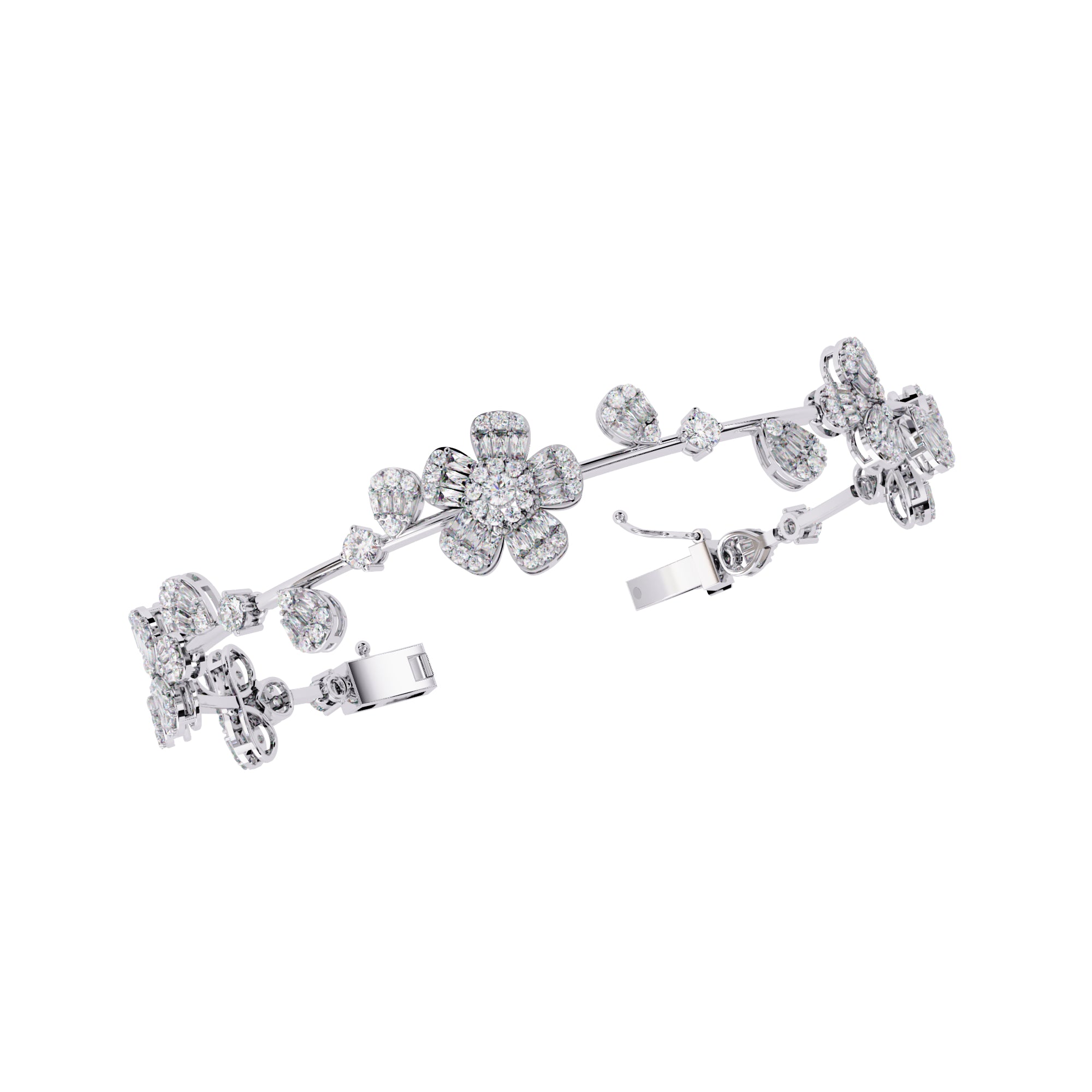 Floral Moissanite Bracelet, 925 Sterling Silver Wedding Jewelry