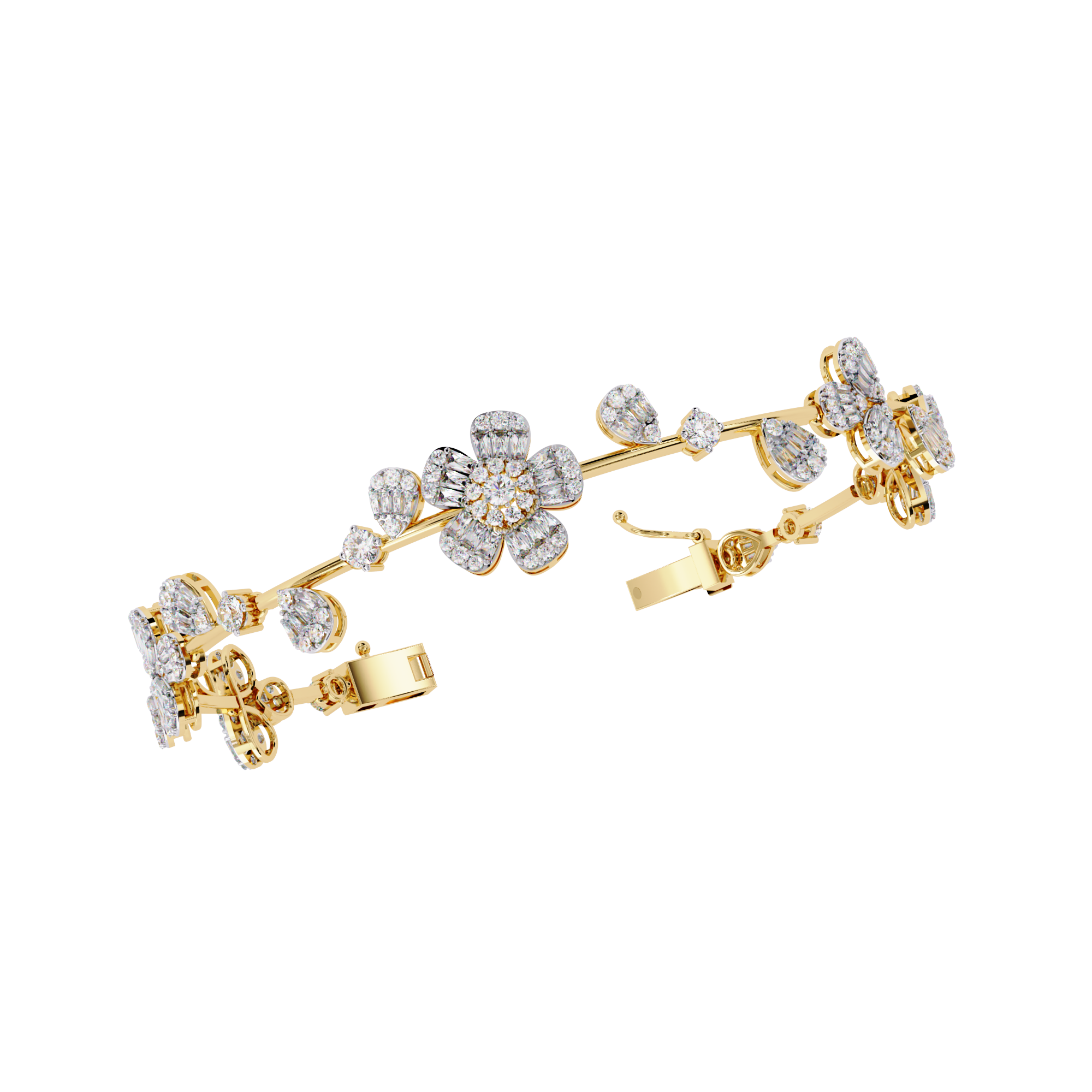 Floral Moissanite Bracelet, 925 Sterling Silver Wedding Jewelry