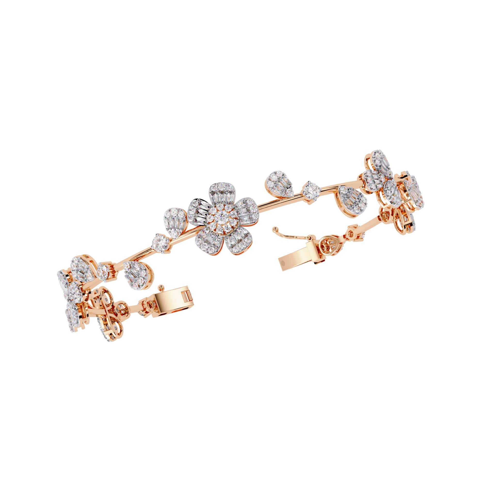 Floral Moissanite Bracelet, 925 Sterling Silver Wedding Jewelry