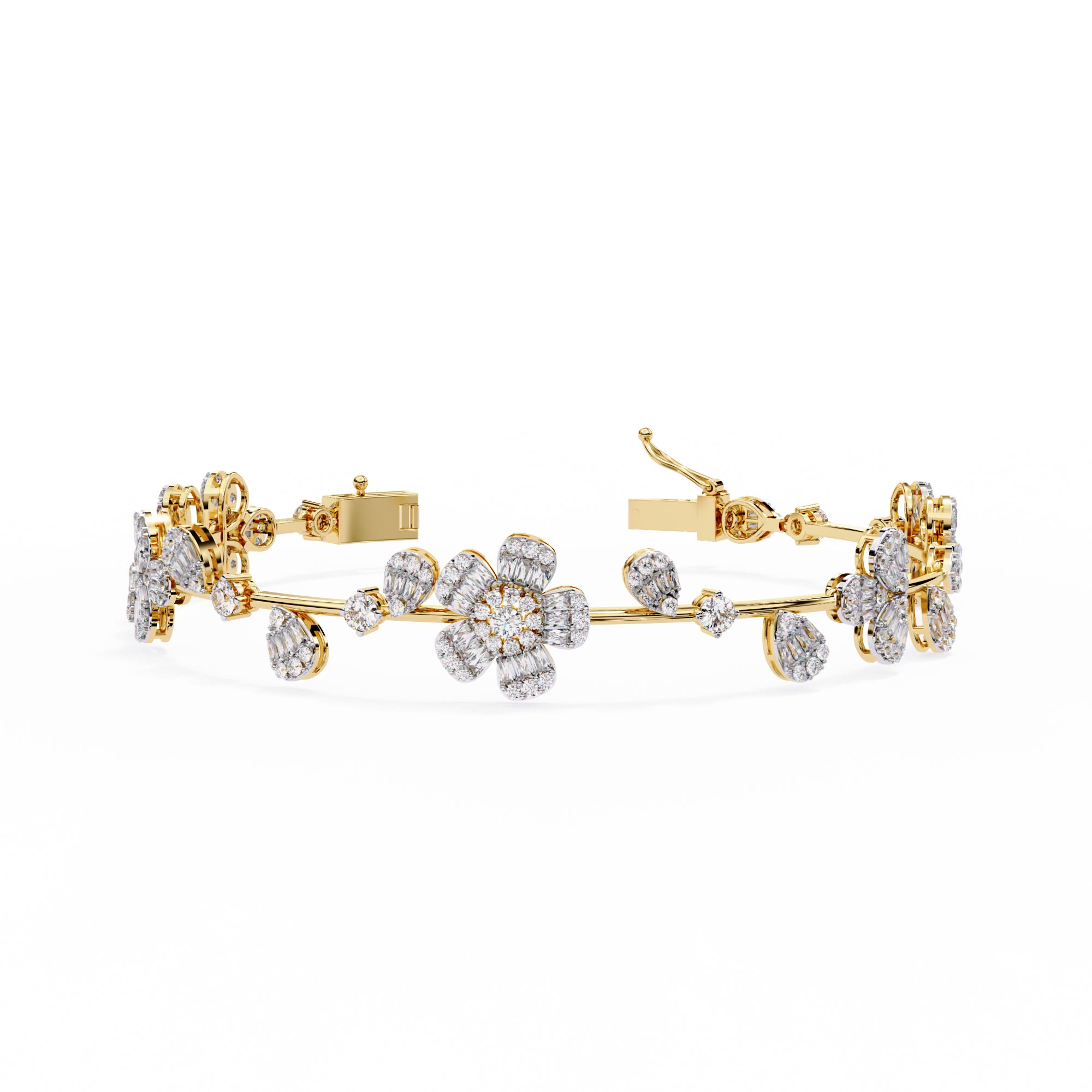 Floral Moissanite Bracelet, 925 Sterling Silver Wedding Jewelry