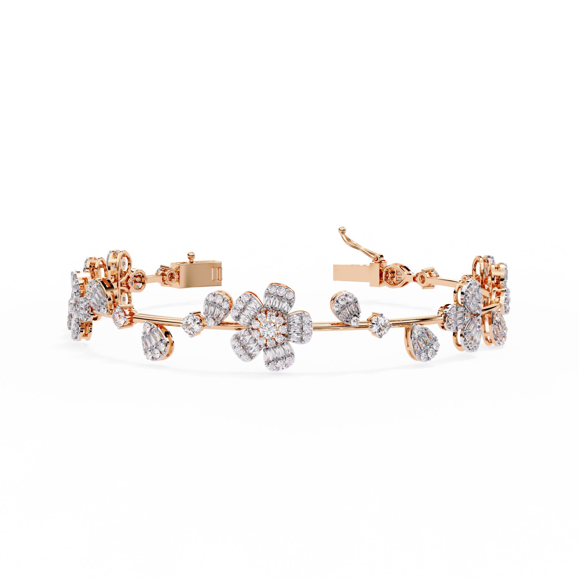 Floral Moissanite Bracelet, 925 Sterling Silver Wedding Jewelry