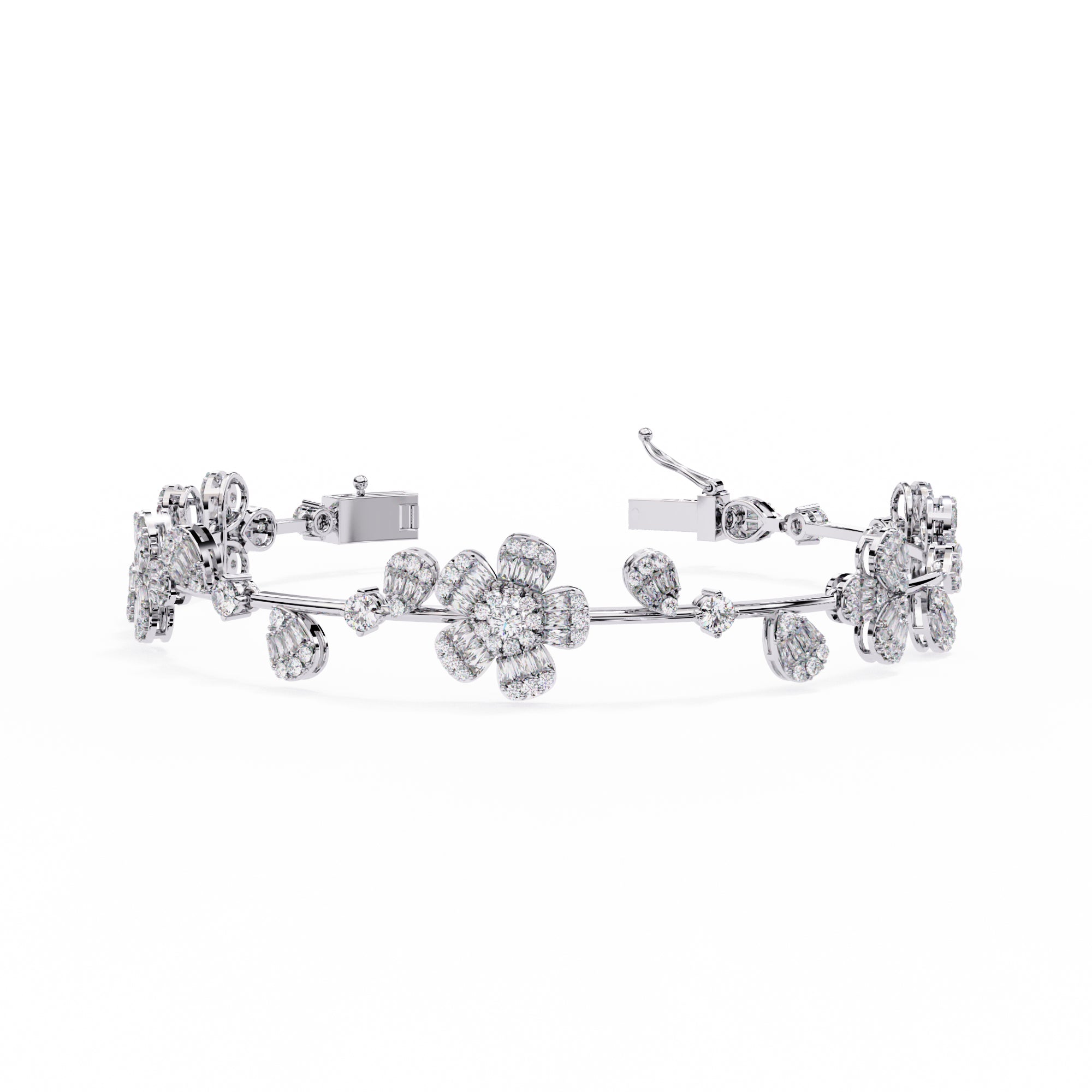 Floral Moissanite Bracelet, 925 Sterling Silver Wedding Jewelry