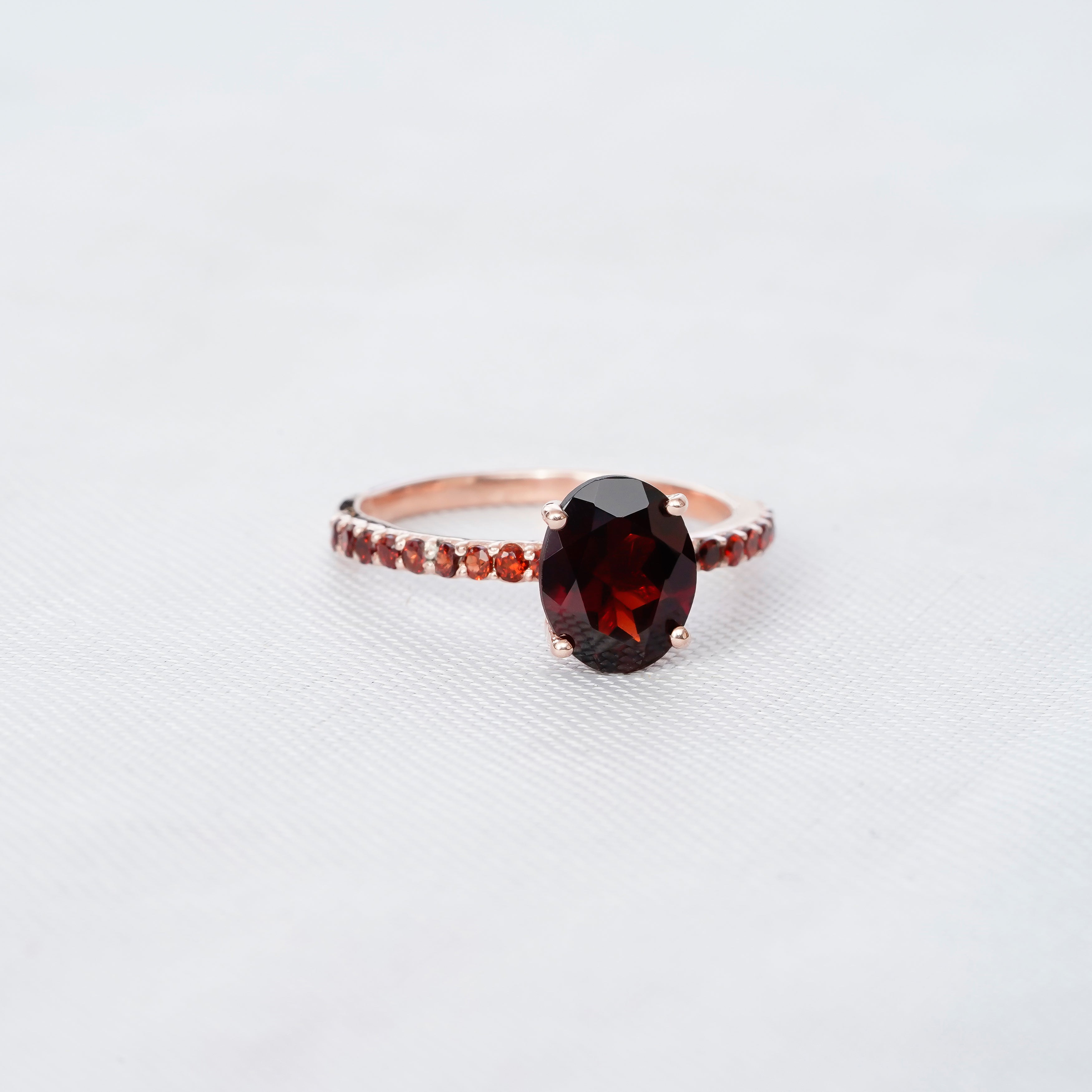 Garnet Engagement Ring Set, Sterling Silver Moissanite Chevron Band