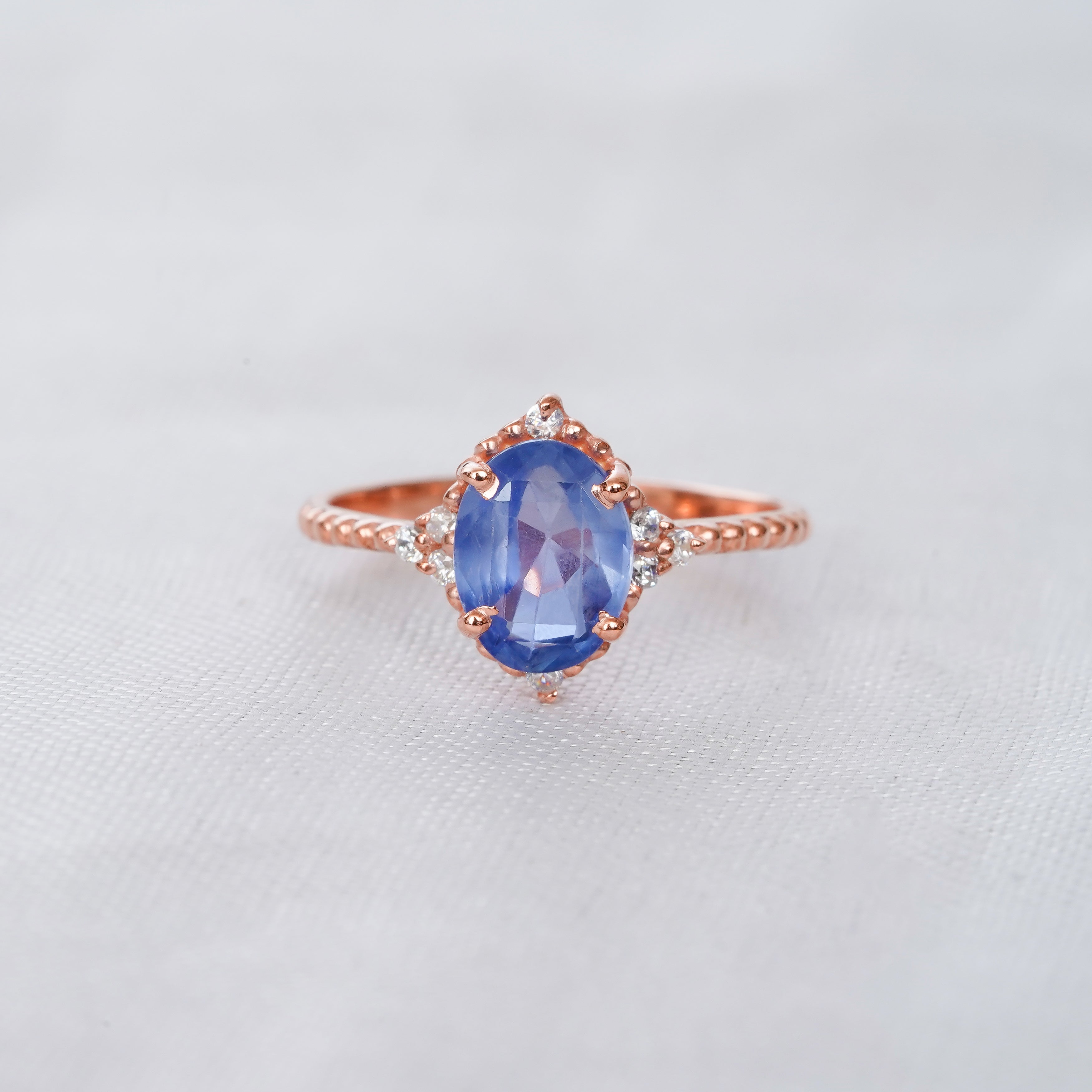 Blue Sapphire Engagement Ring Set, Moissanite Art Deco Wedding Band, Sterling Silver