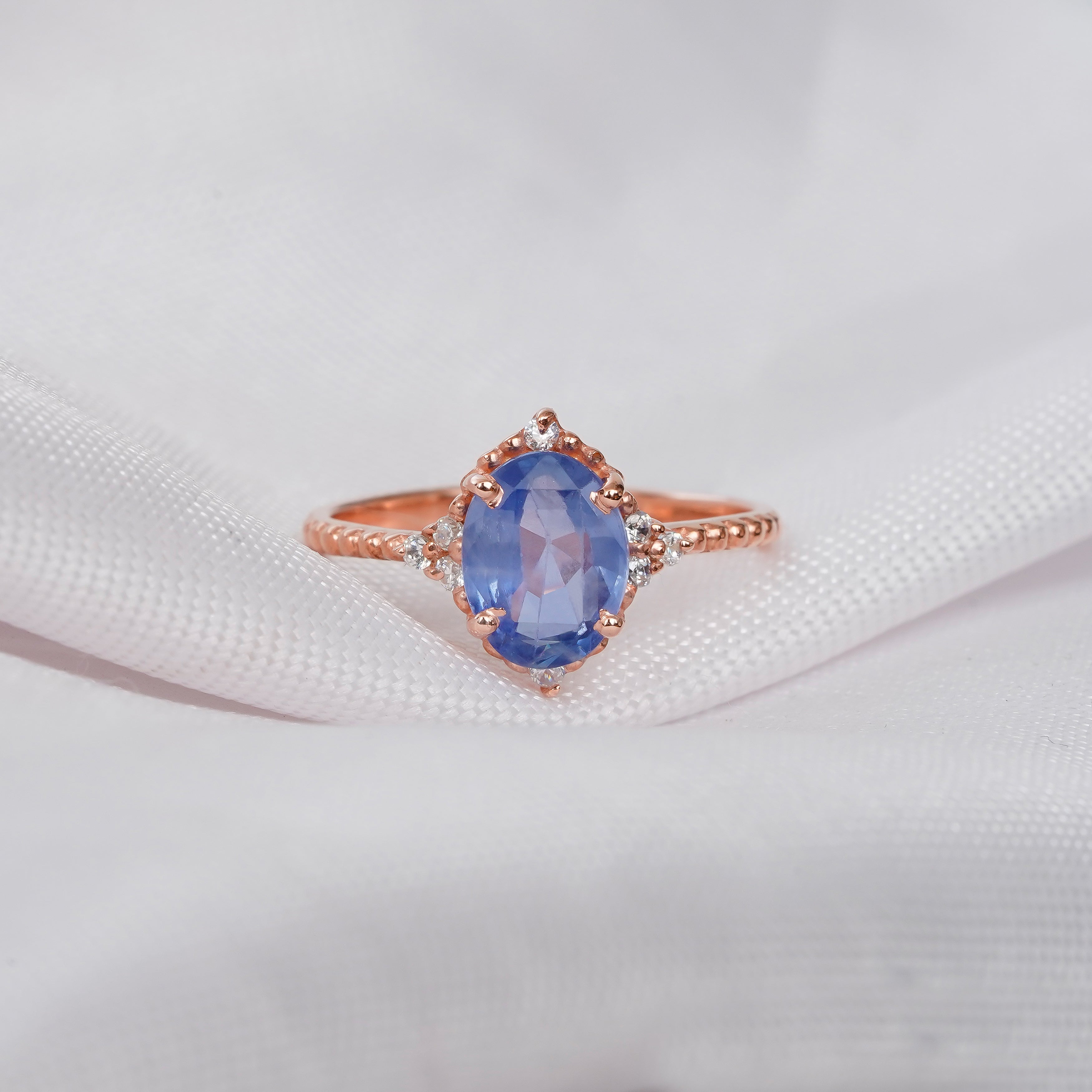 Blue Sapphire Engagement Ring Set, Moissanite Art Deco Wedding Band, Sterling Silver