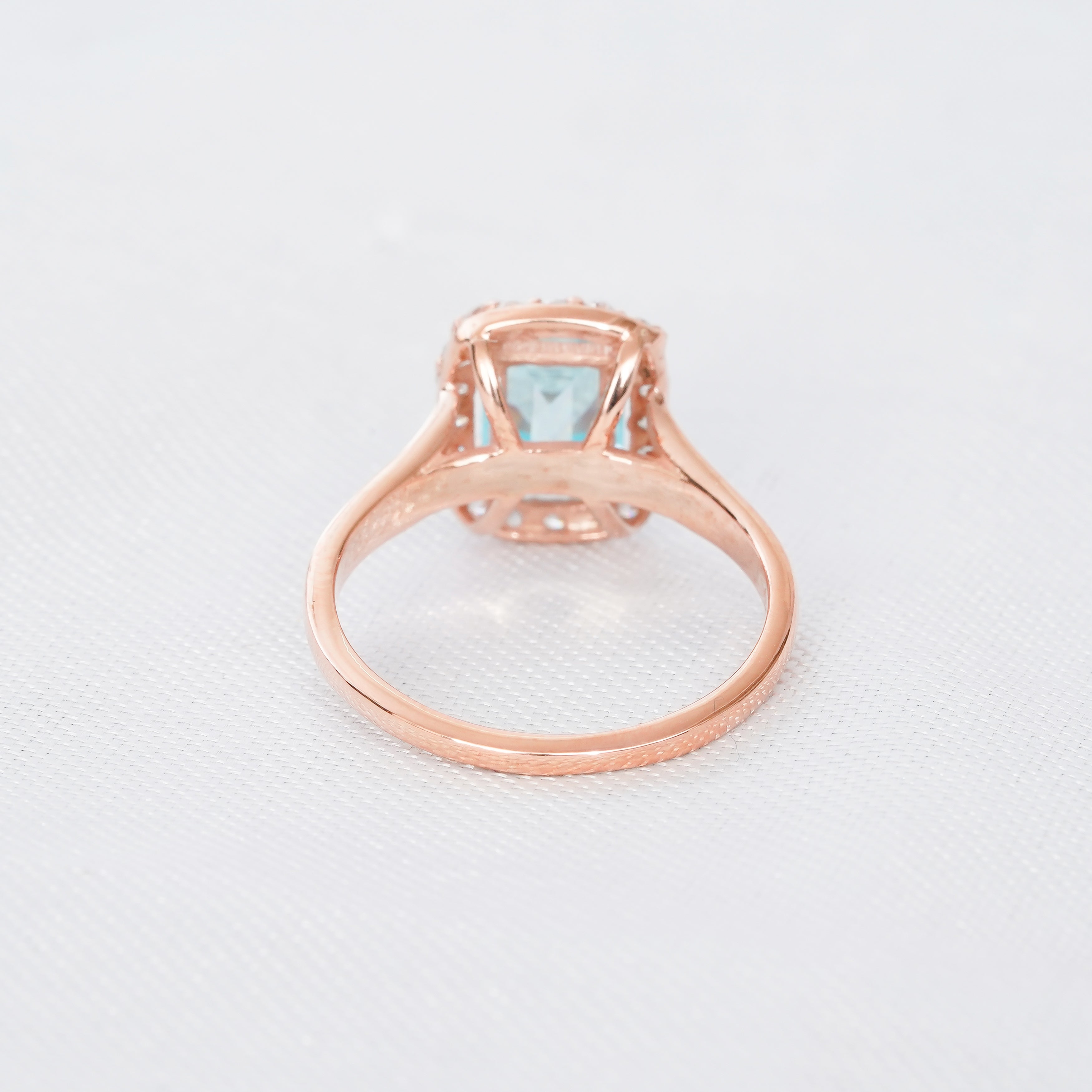 Aquamarine Engagement Ring Set, Emerald Cut Sterling Silver Leaf Wedding Band