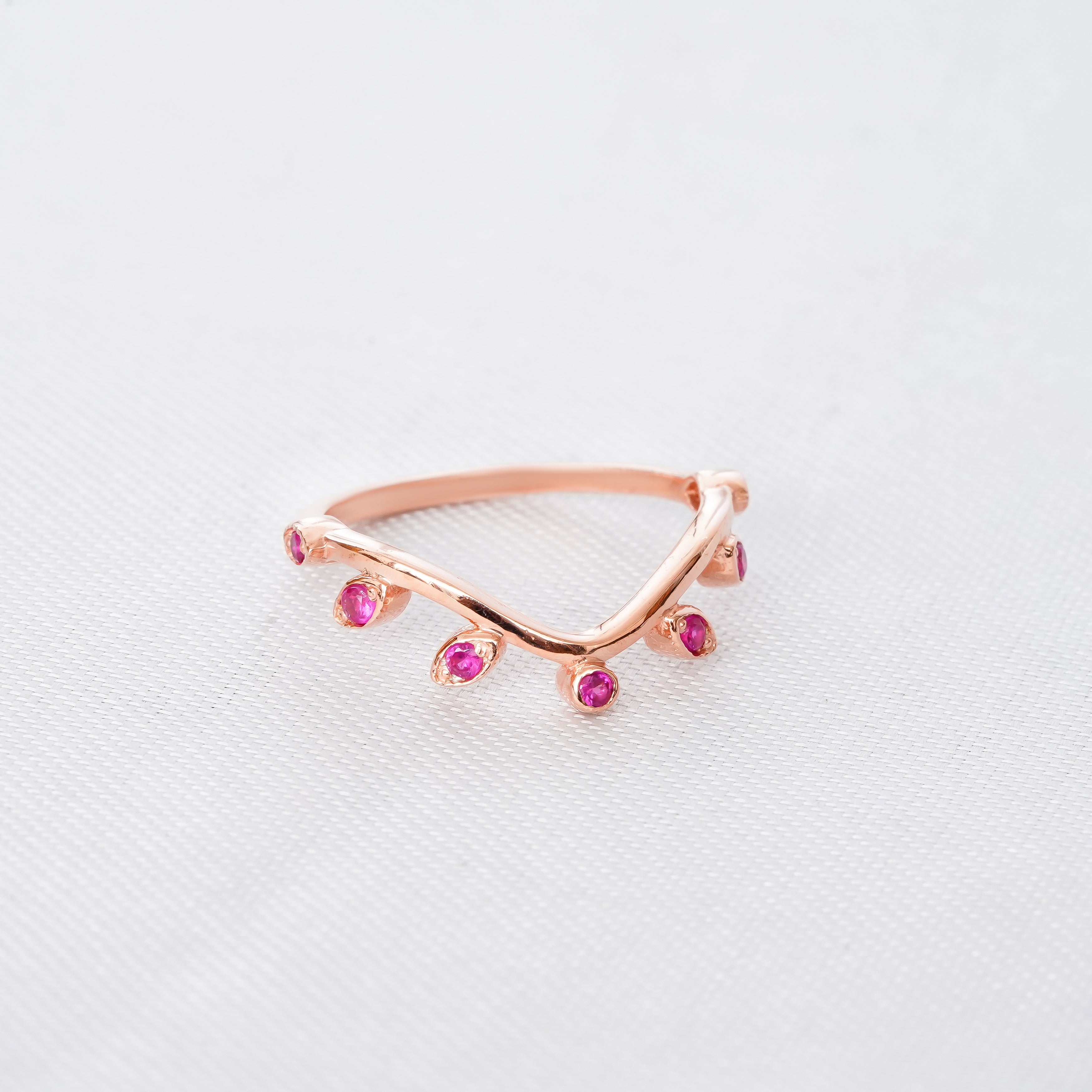 Garnet Engagement Ring Set, Ruby Leaf Wedding Band, Sterling Silver