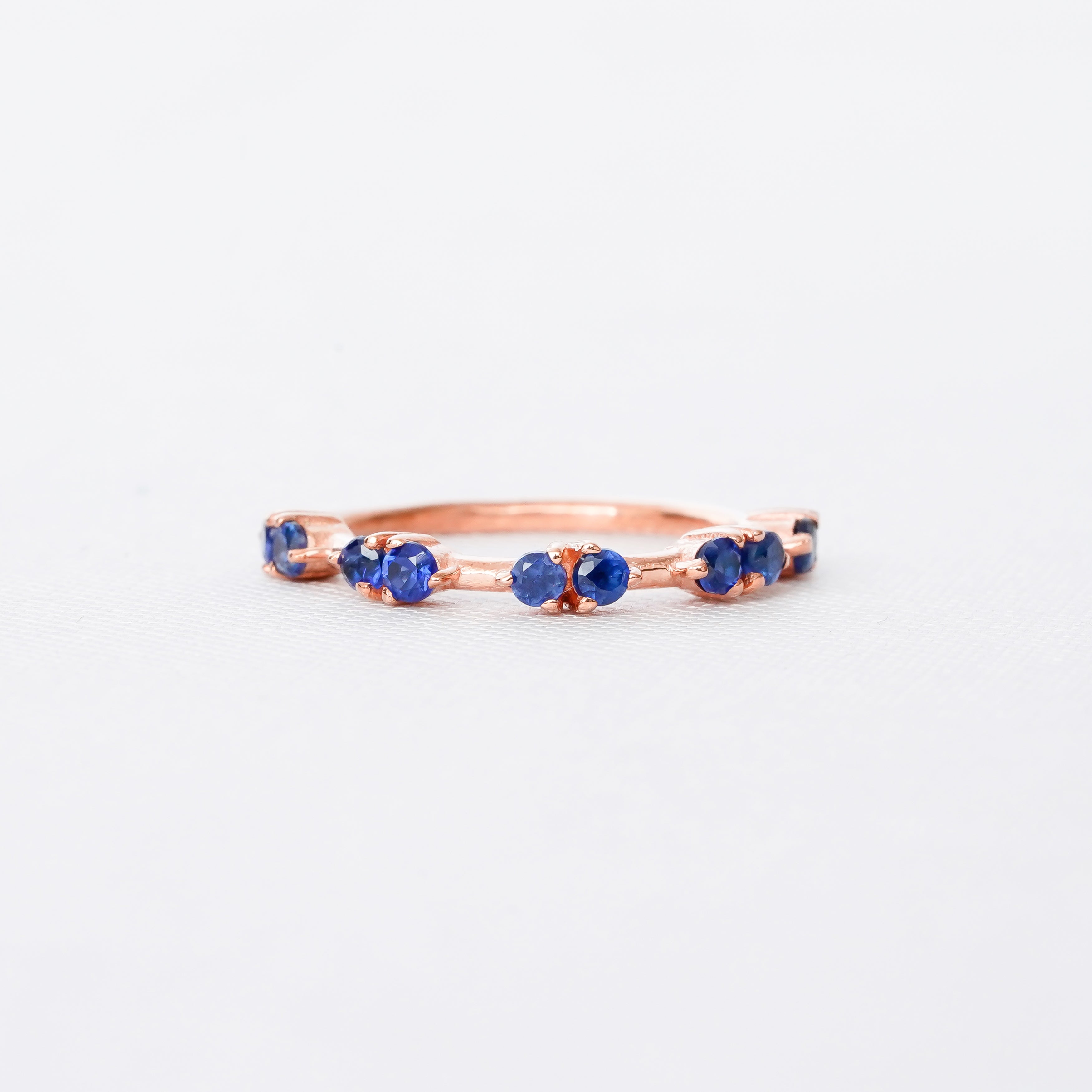 Blue Sapphire Engagement Ring Set, Sterling Silver Floral Halo Bridal Ring