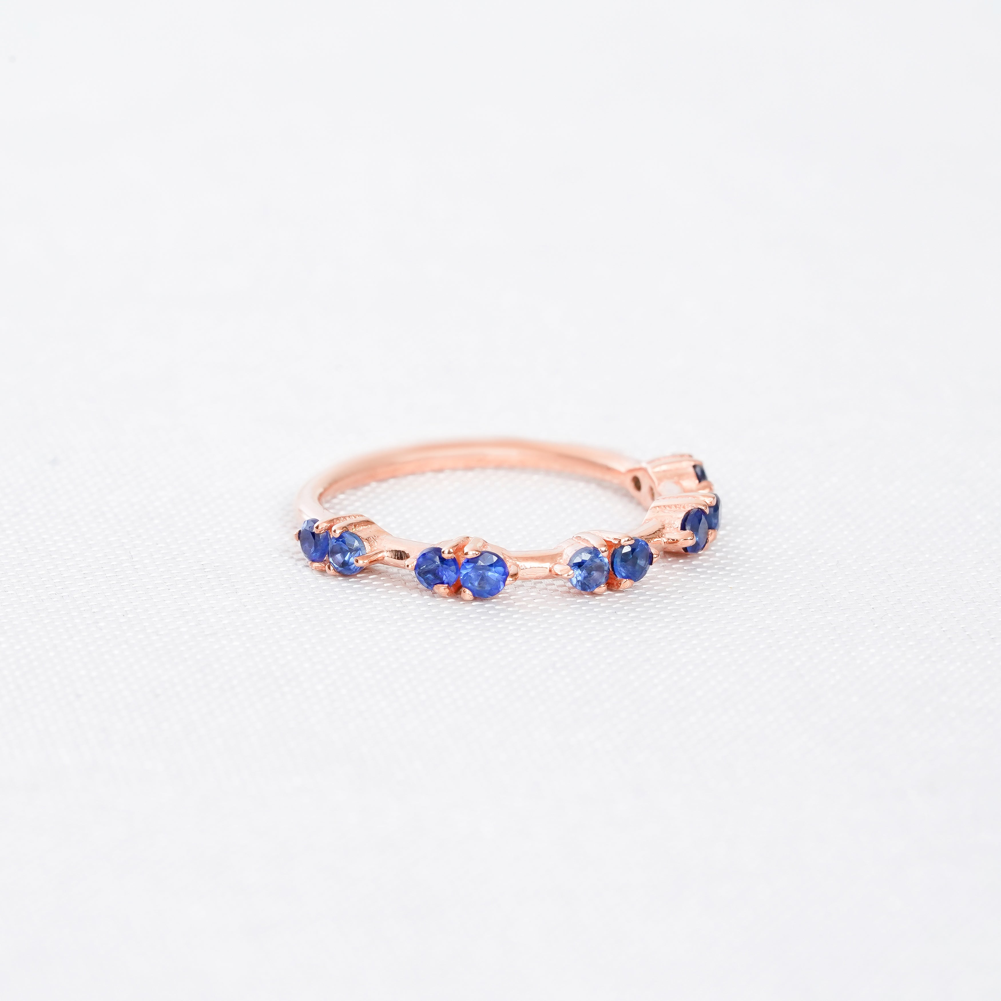 Blue Sapphire Engagement Ring Set, Sterling Silver Floral Halo Bridal Ring