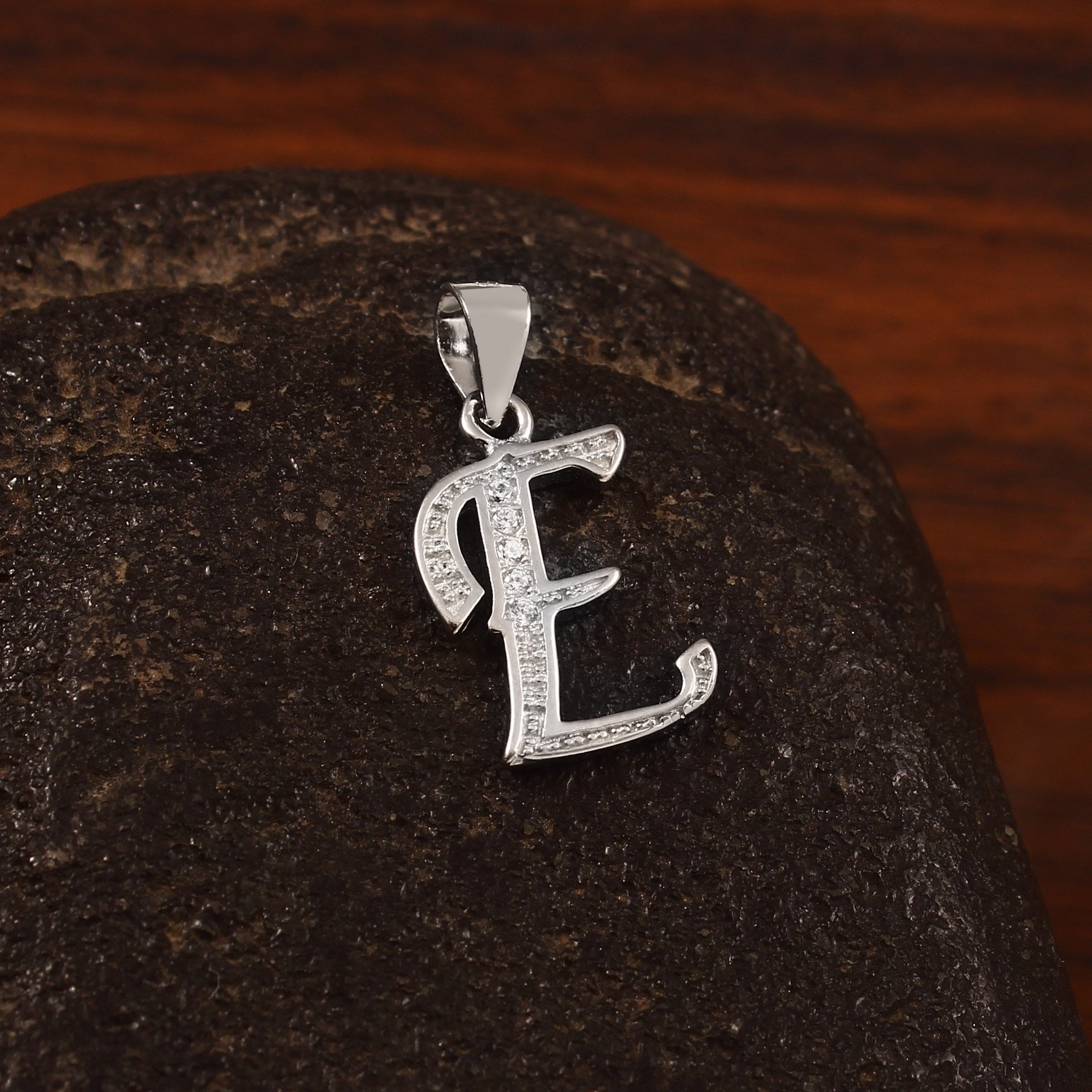 Cursive Initial Necklace, Diamond Pave Sterling Silver Letter Pendant