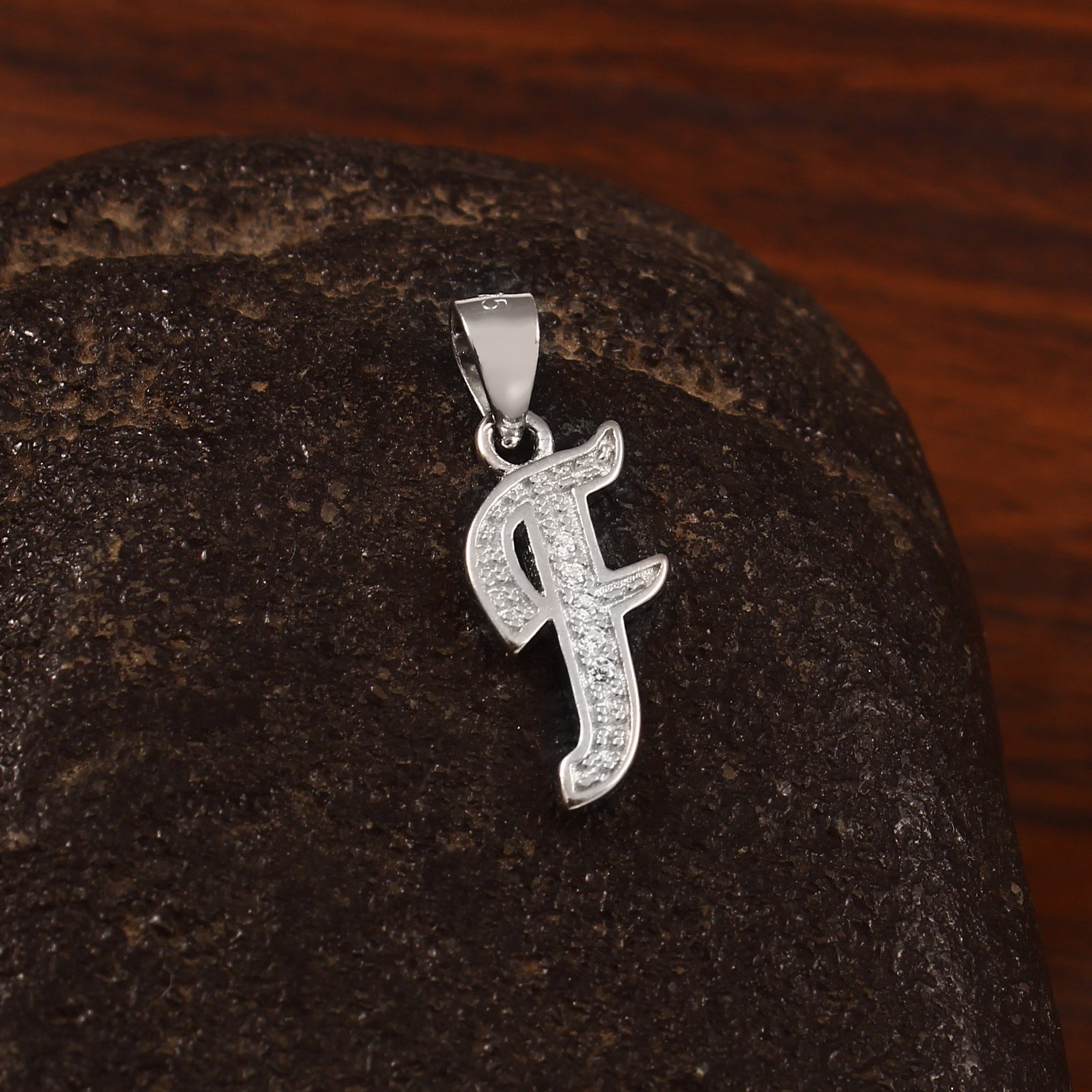 Cursive Initial Necklace, Diamond "F" Pendant, Sterling Silver, Handmade