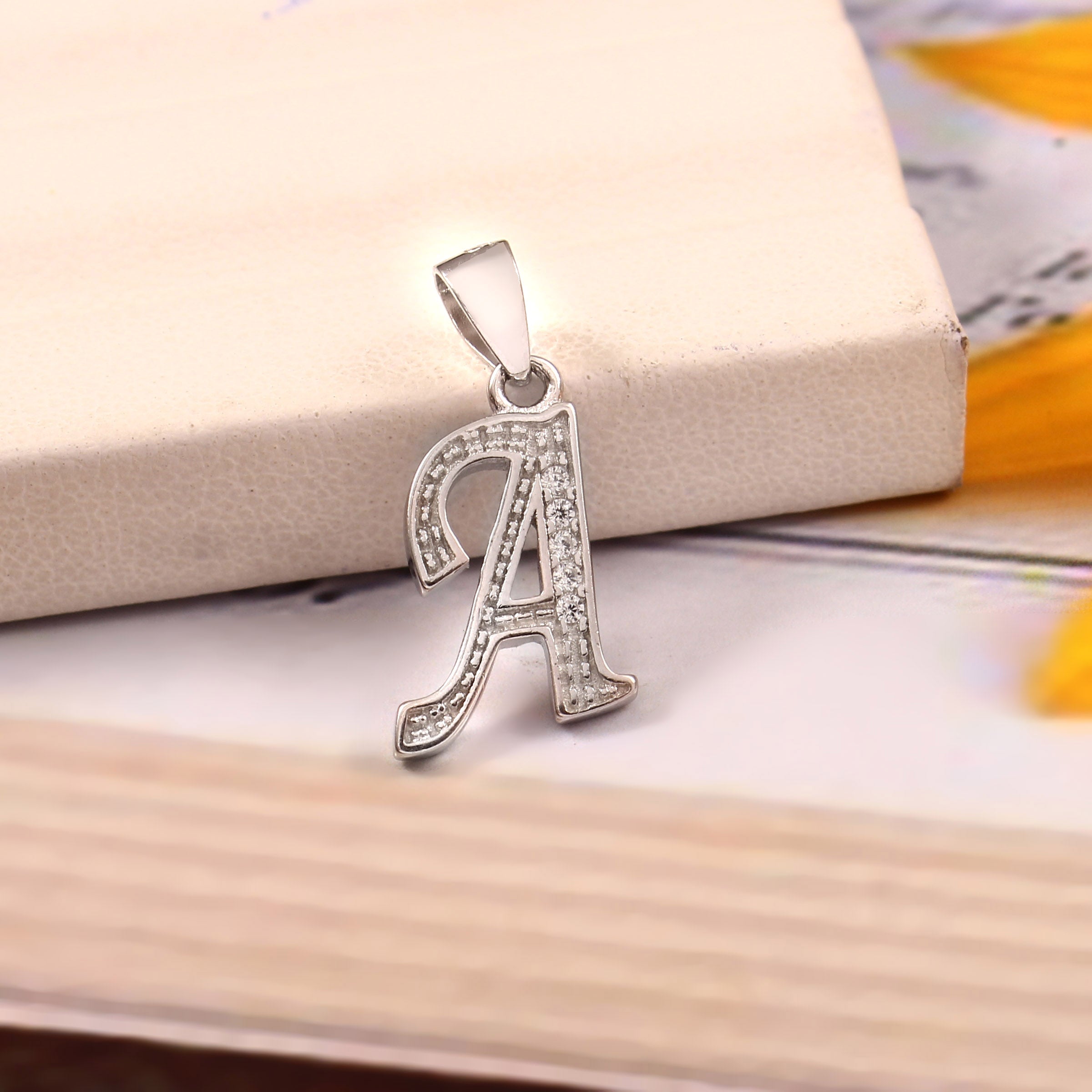 Cursive Initial Necklace, Sterling Silver CZ Letter Pendant, 18 Inch Chain