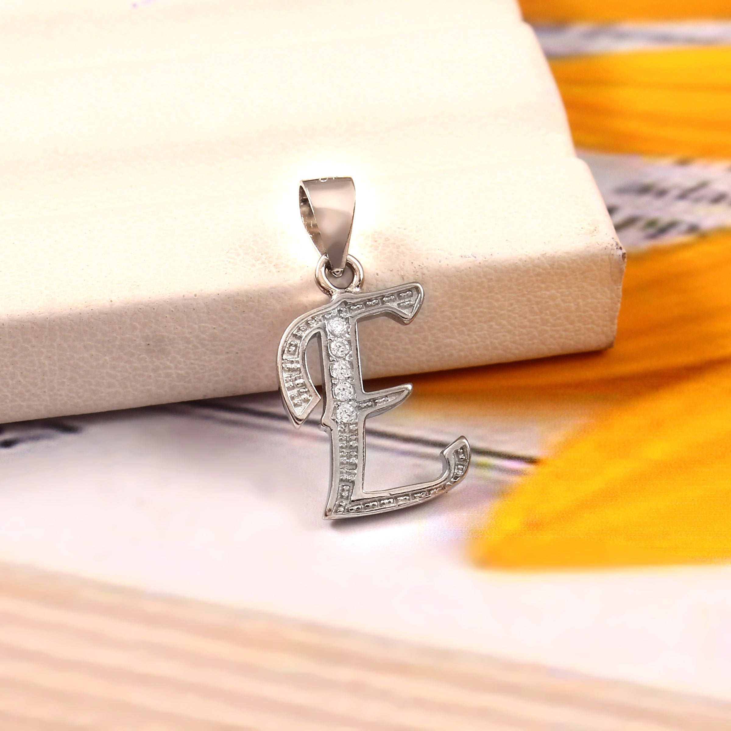 Cursive Initial Necklace, Diamond Pave Sterling Silver Letter Pendant