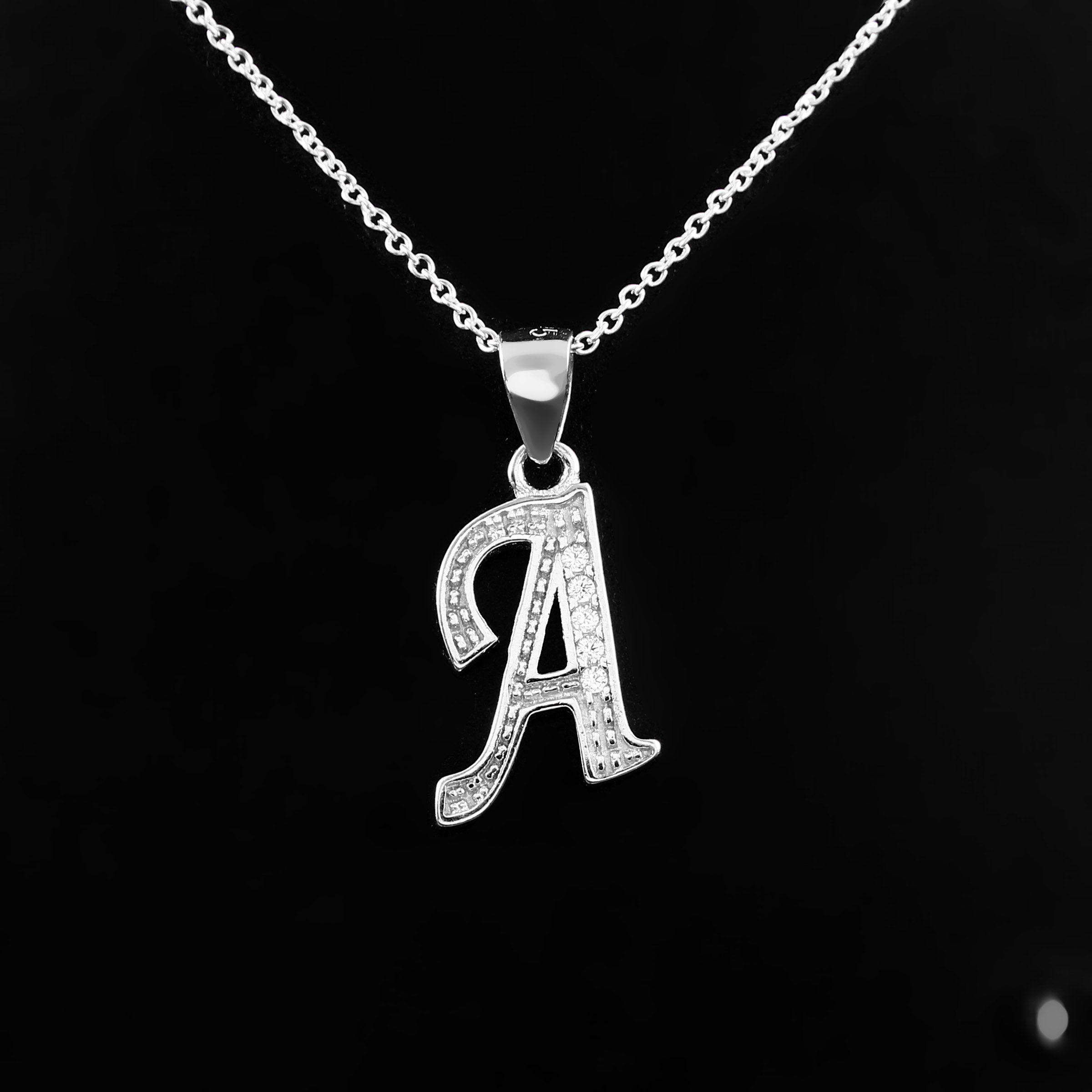 Cursive Initial Necklace, Sterling Silver CZ Letter Pendant, 18 Inch Chain