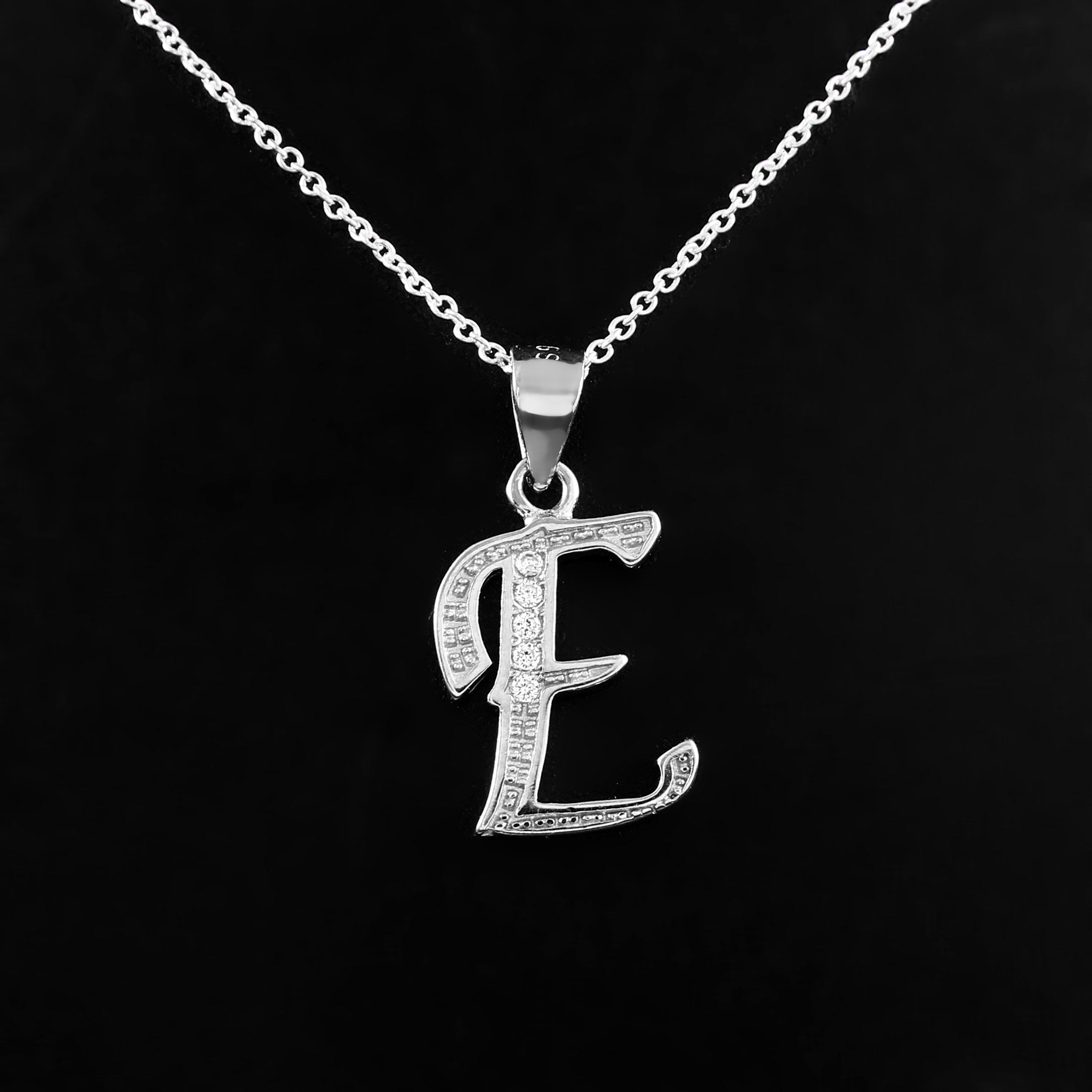 Cursive Initial Necklace, Diamond Pave Sterling Silver Letter Pendant