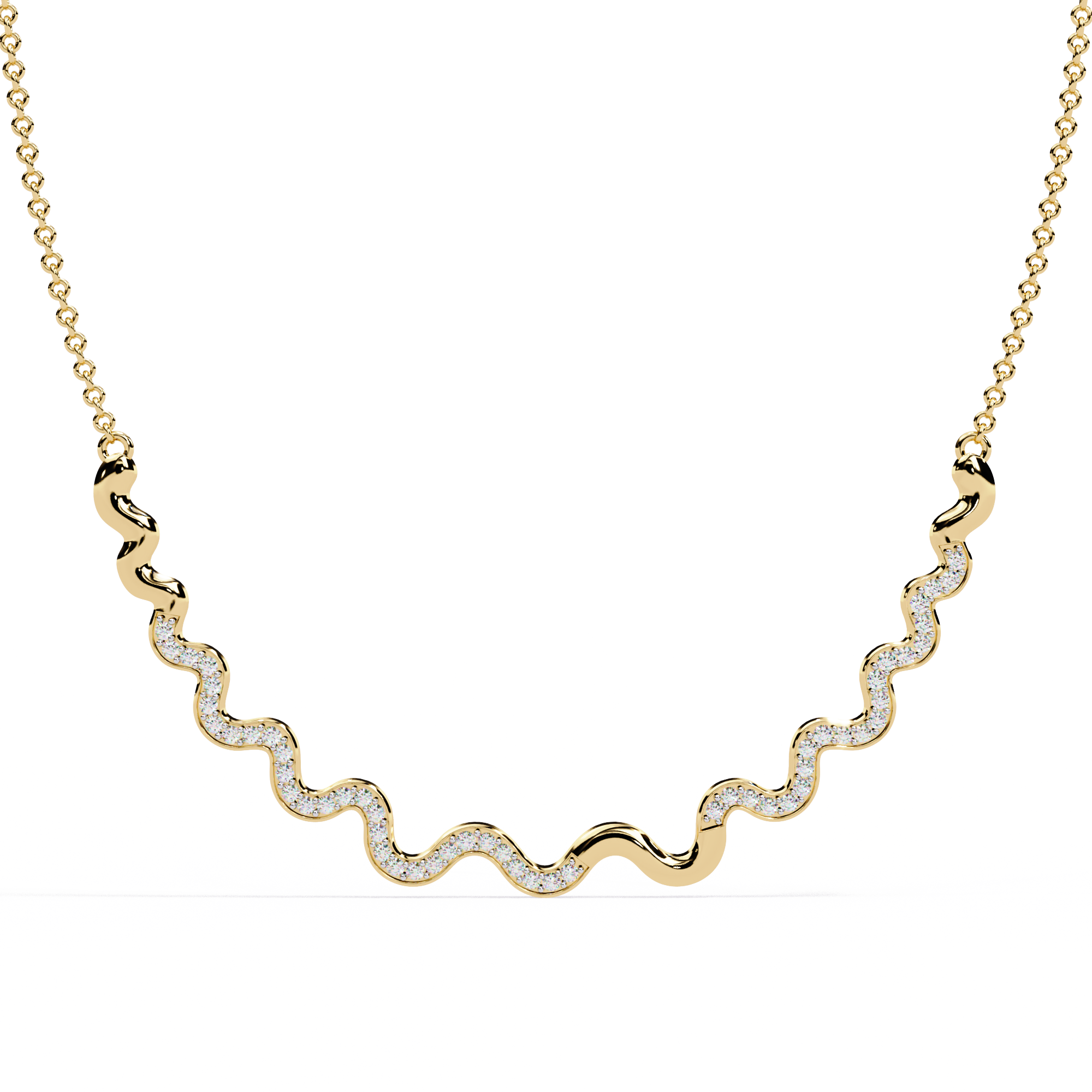 Moissanite Wave Necklace, 925 Sterling Silver, Dainty Handmade Pendant