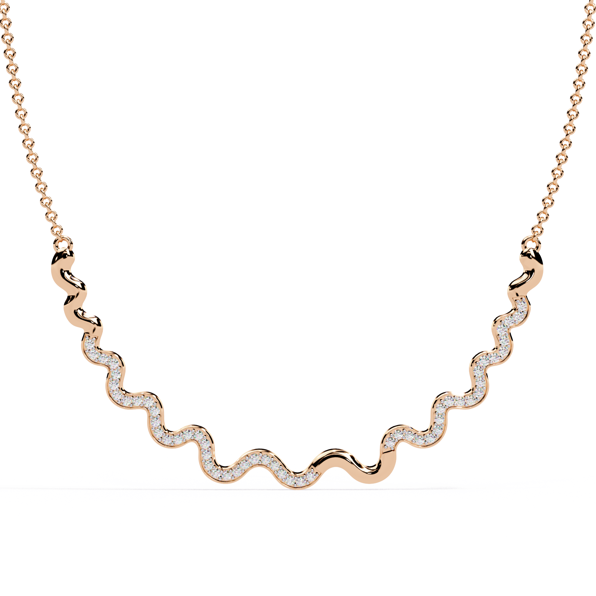 Moissanite Wave Necklace, 925 Sterling Silver, Dainty Handmade Pendant