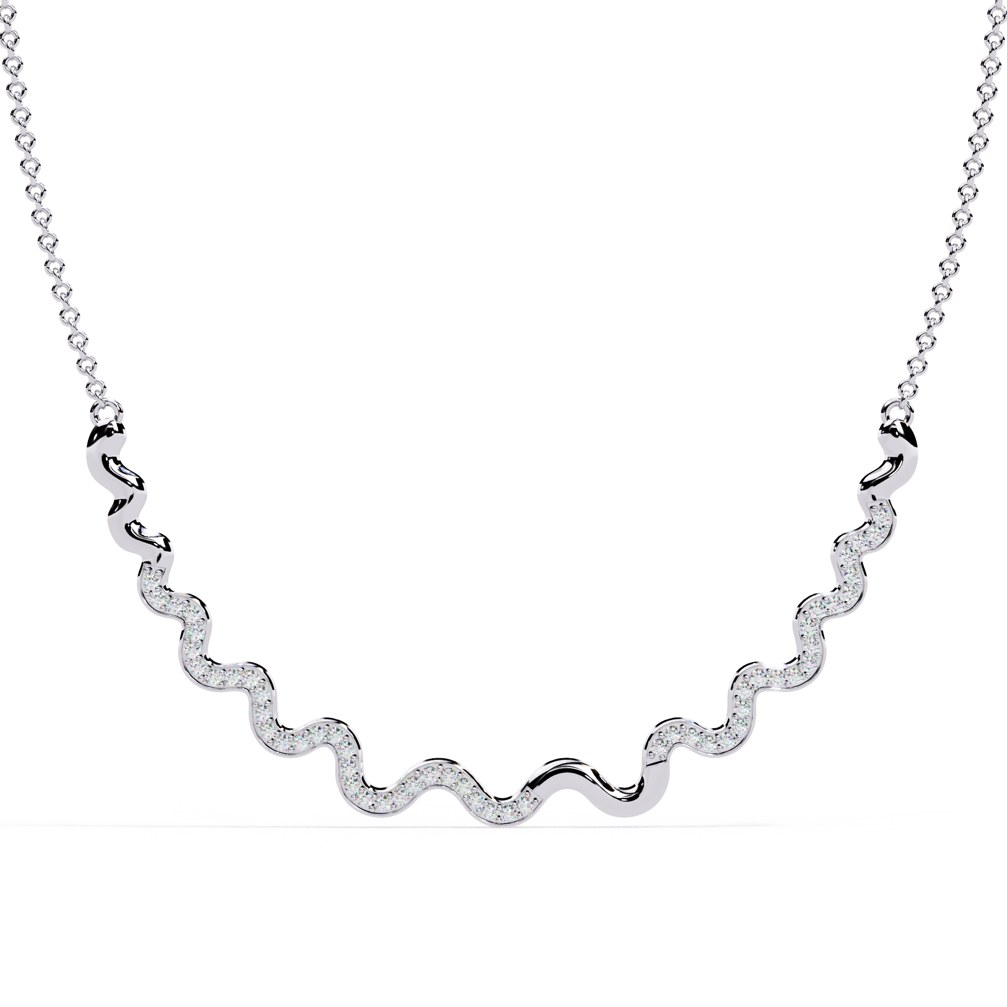 Moissanite Wave Necklace, 925 Sterling Silver, Dainty Handmade Pendant