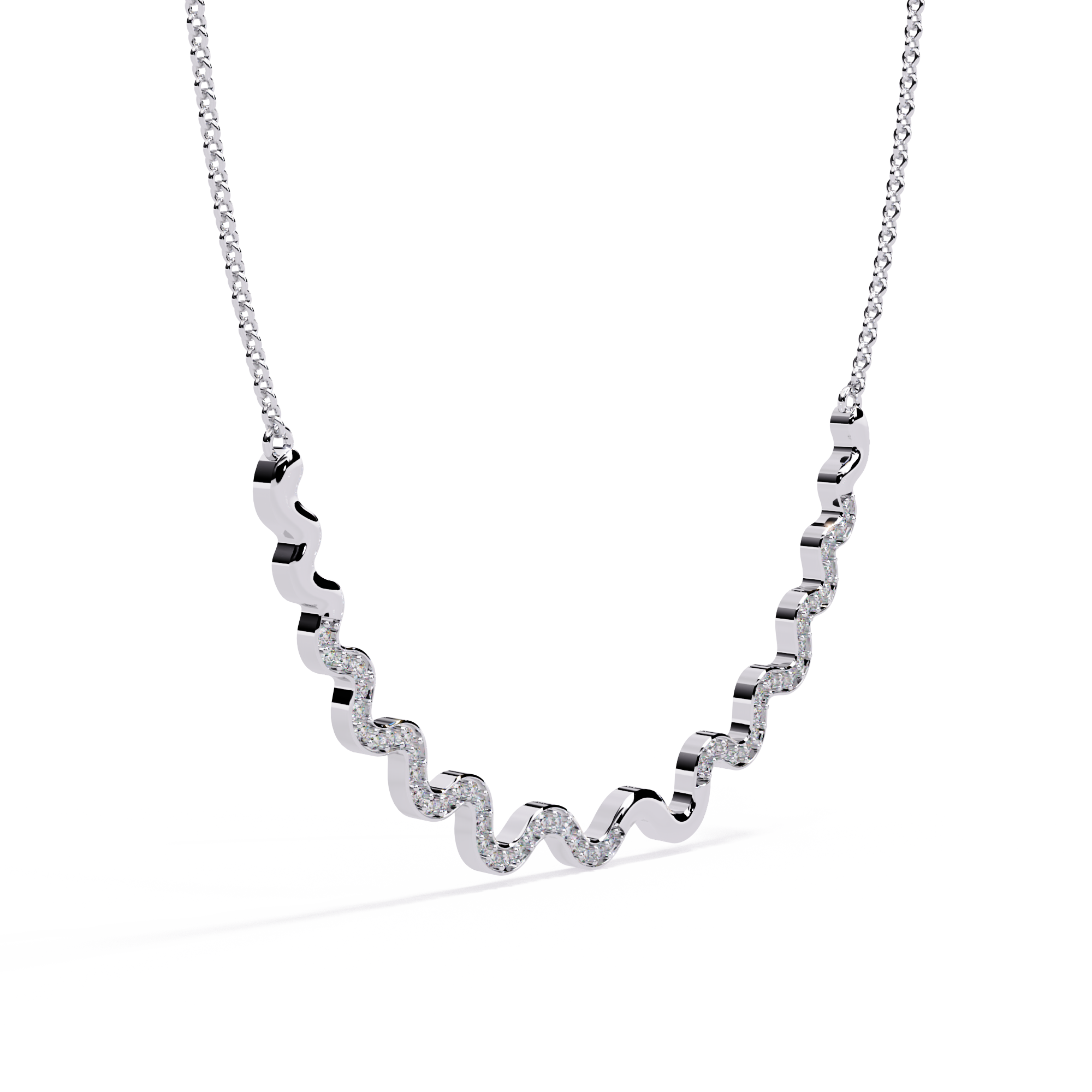 Moissanite Wave Necklace, 925 Sterling Silver, Dainty Handmade Pendant