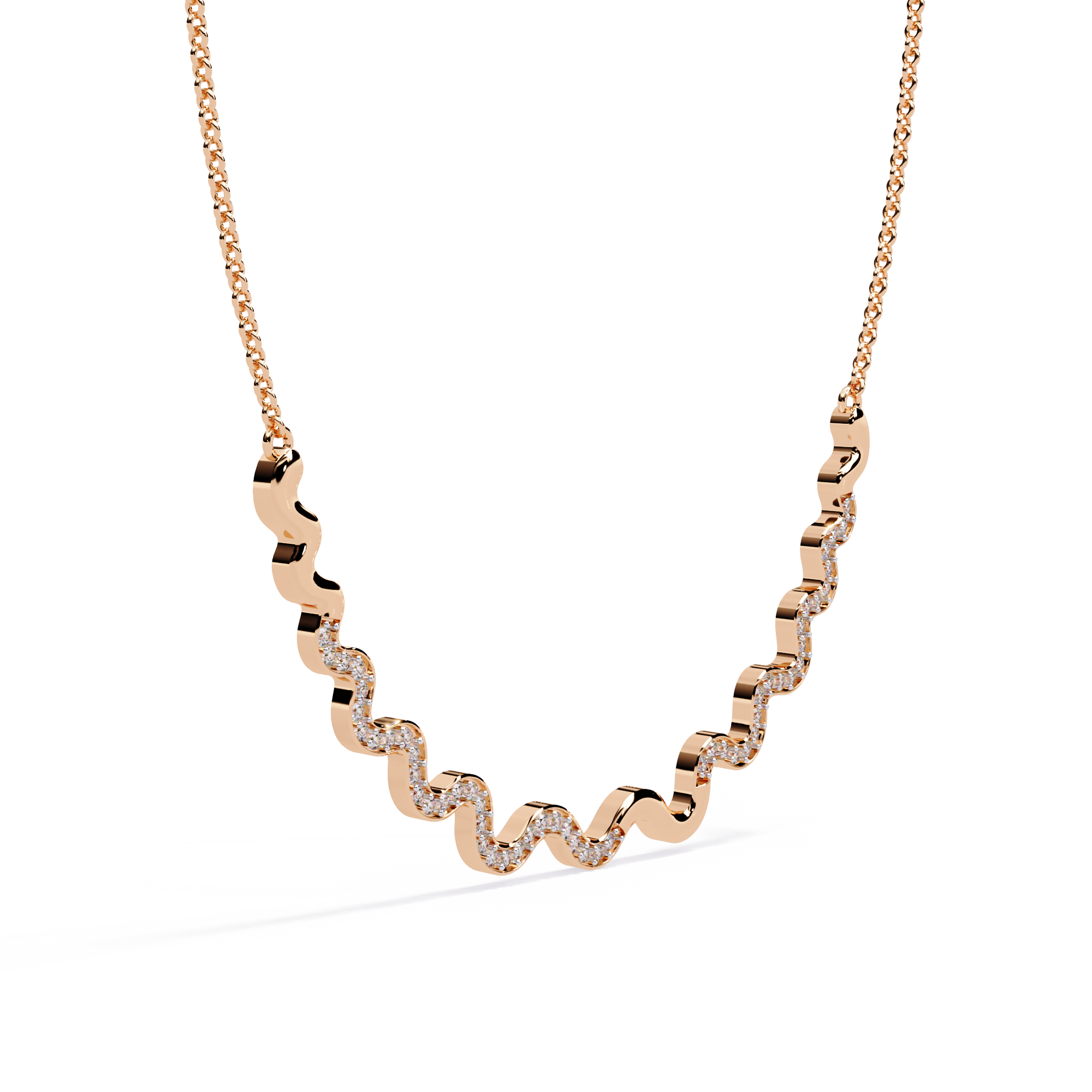 Moissanite Wave Necklace, 925 Sterling Silver, Dainty Handmade Pendant