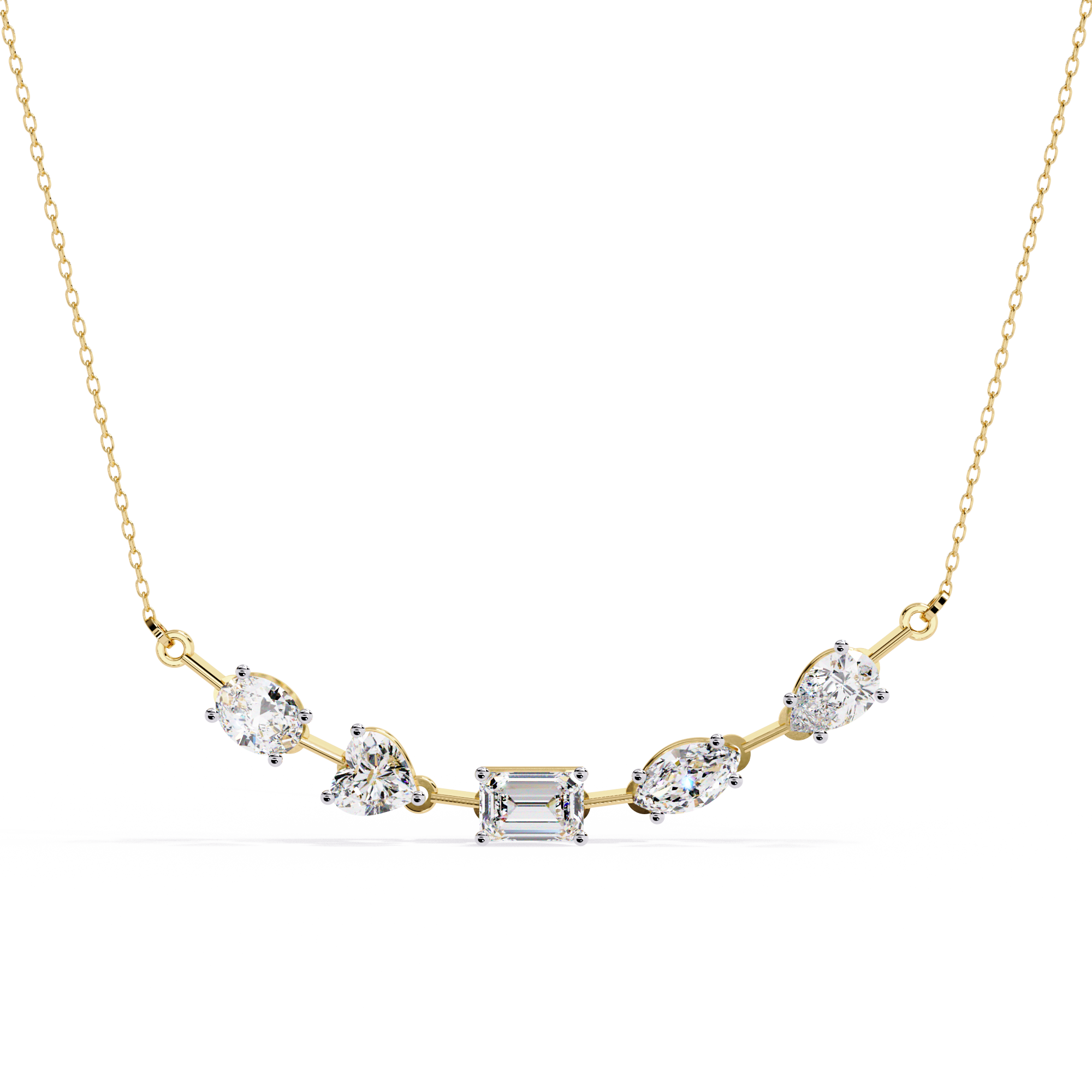Moissanite Cluster Necklace, Sterling Silver Bar Pendant