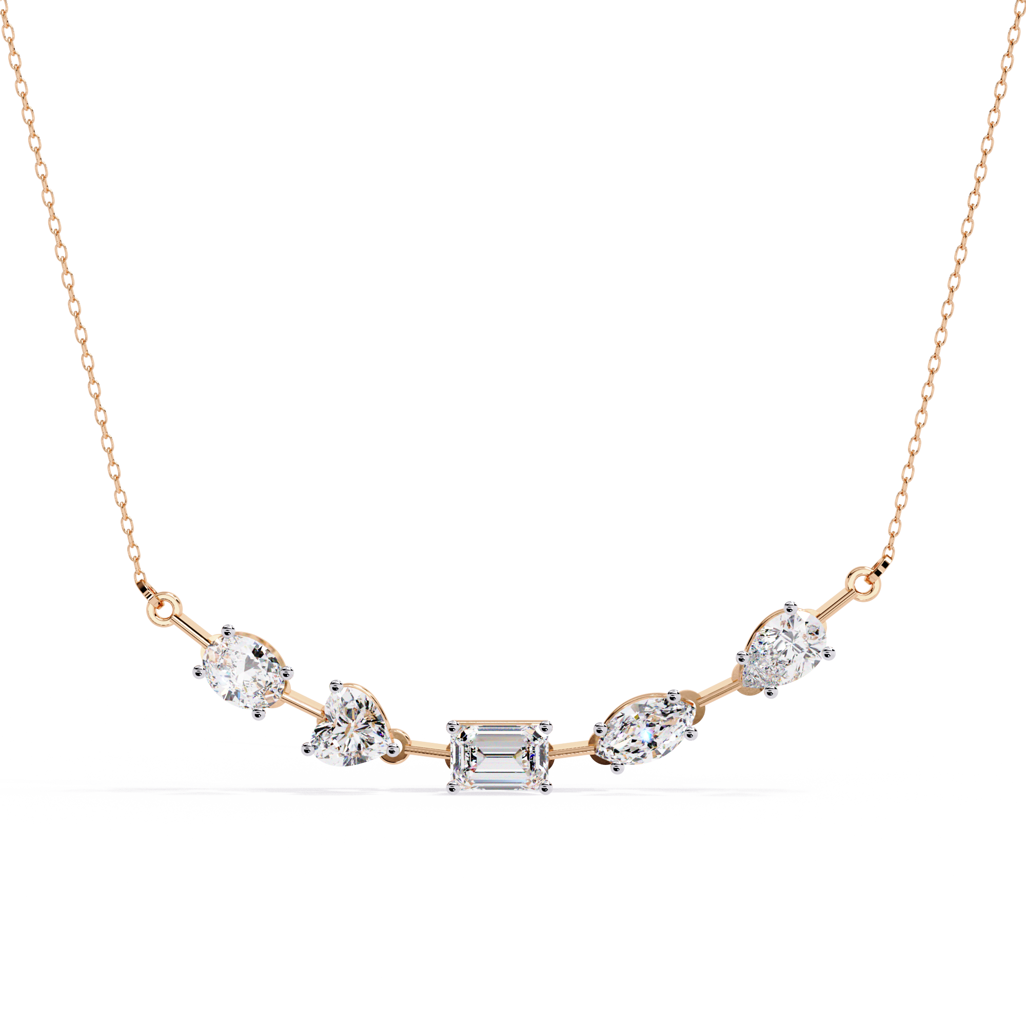 Moissanite Cluster Necklace, Sterling Silver Bar Pendant