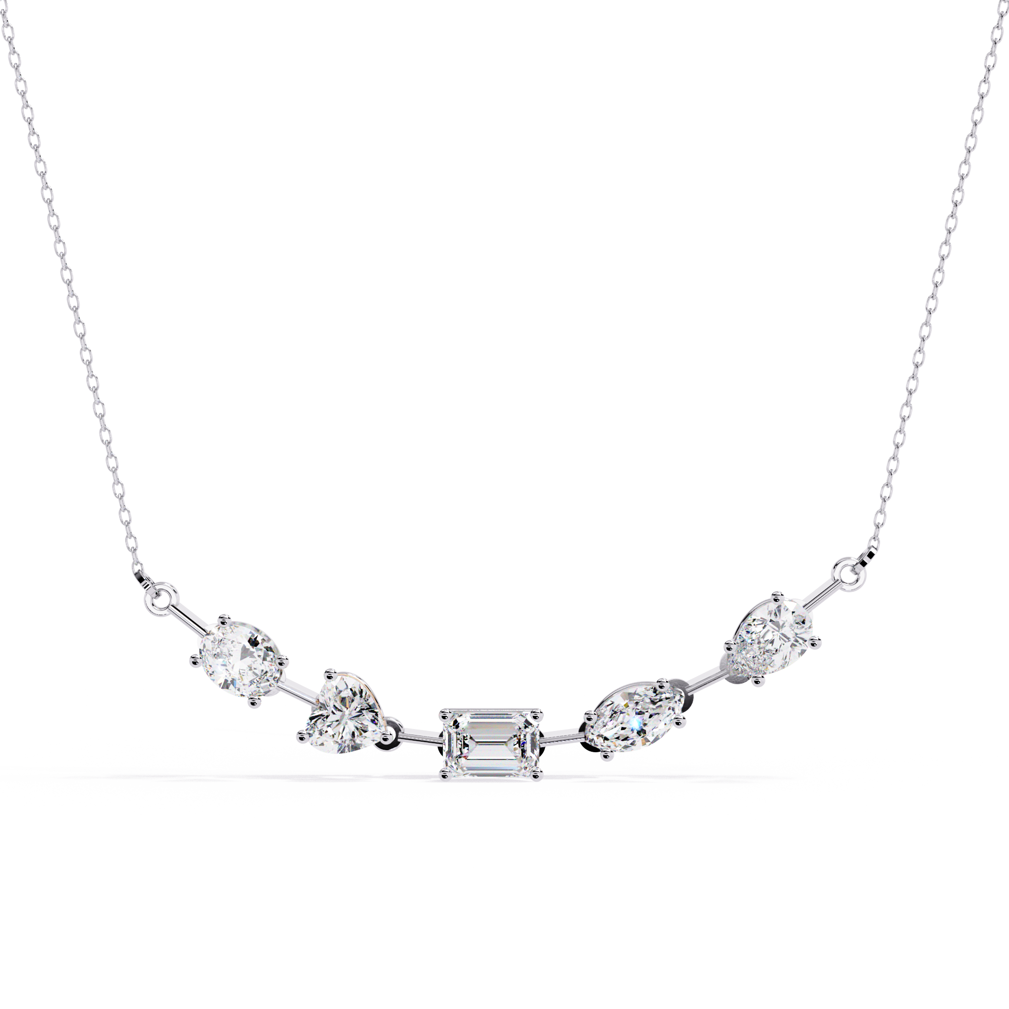 Moissanite Cluster Necklace, Sterling Silver Bar Pendant