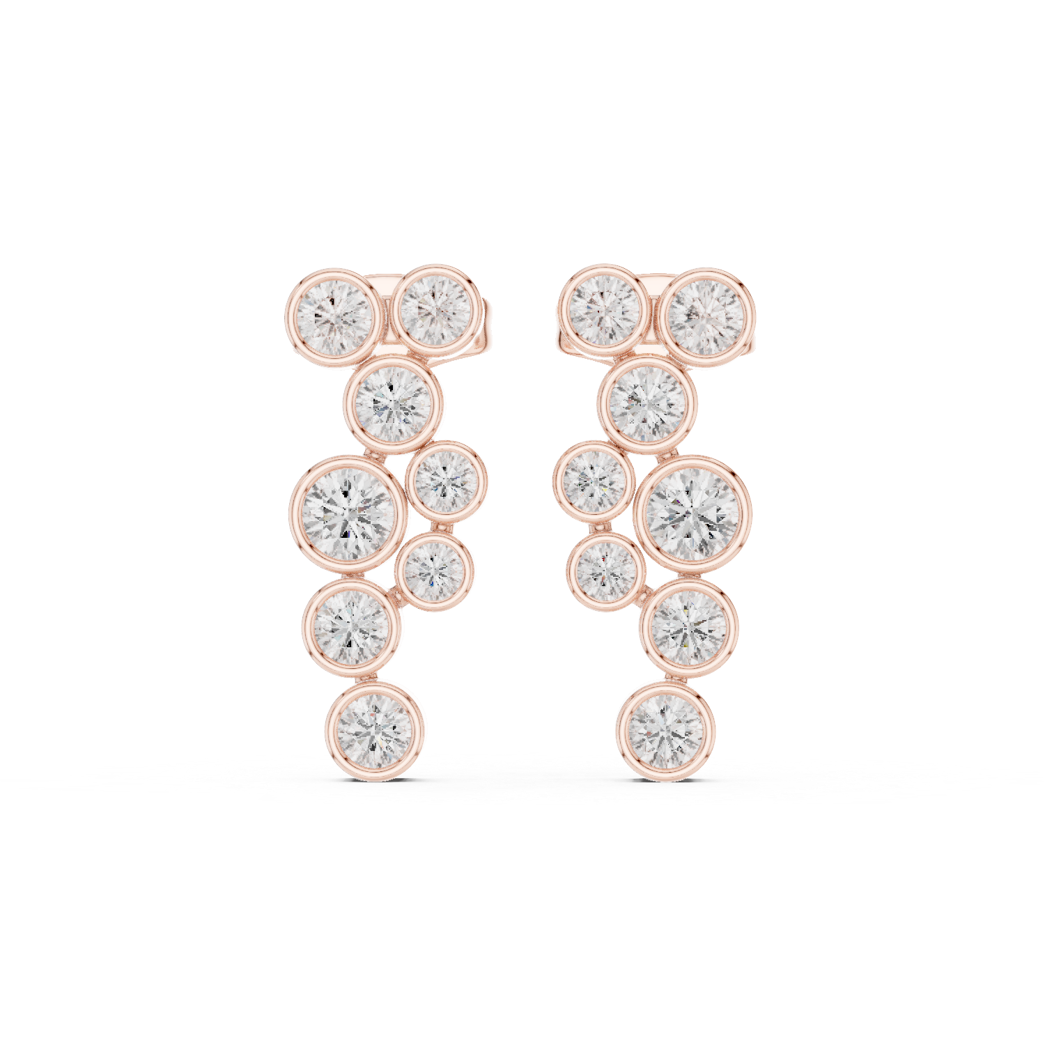 Moissanite Cluster Dangle Earrings, Sterling Silver Bezel Set
