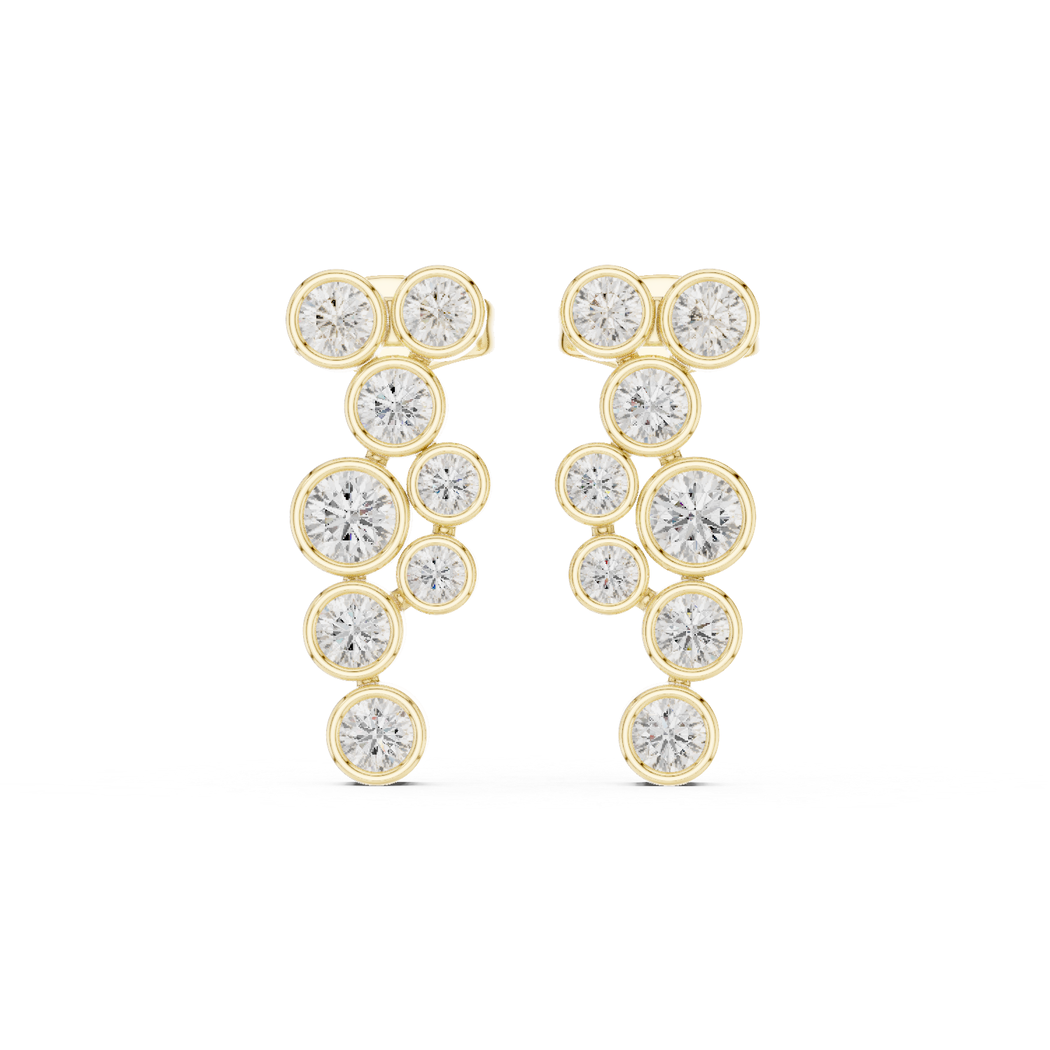 Moissanite Cluster Dangle Earrings, Sterling Silver Bezel Set
