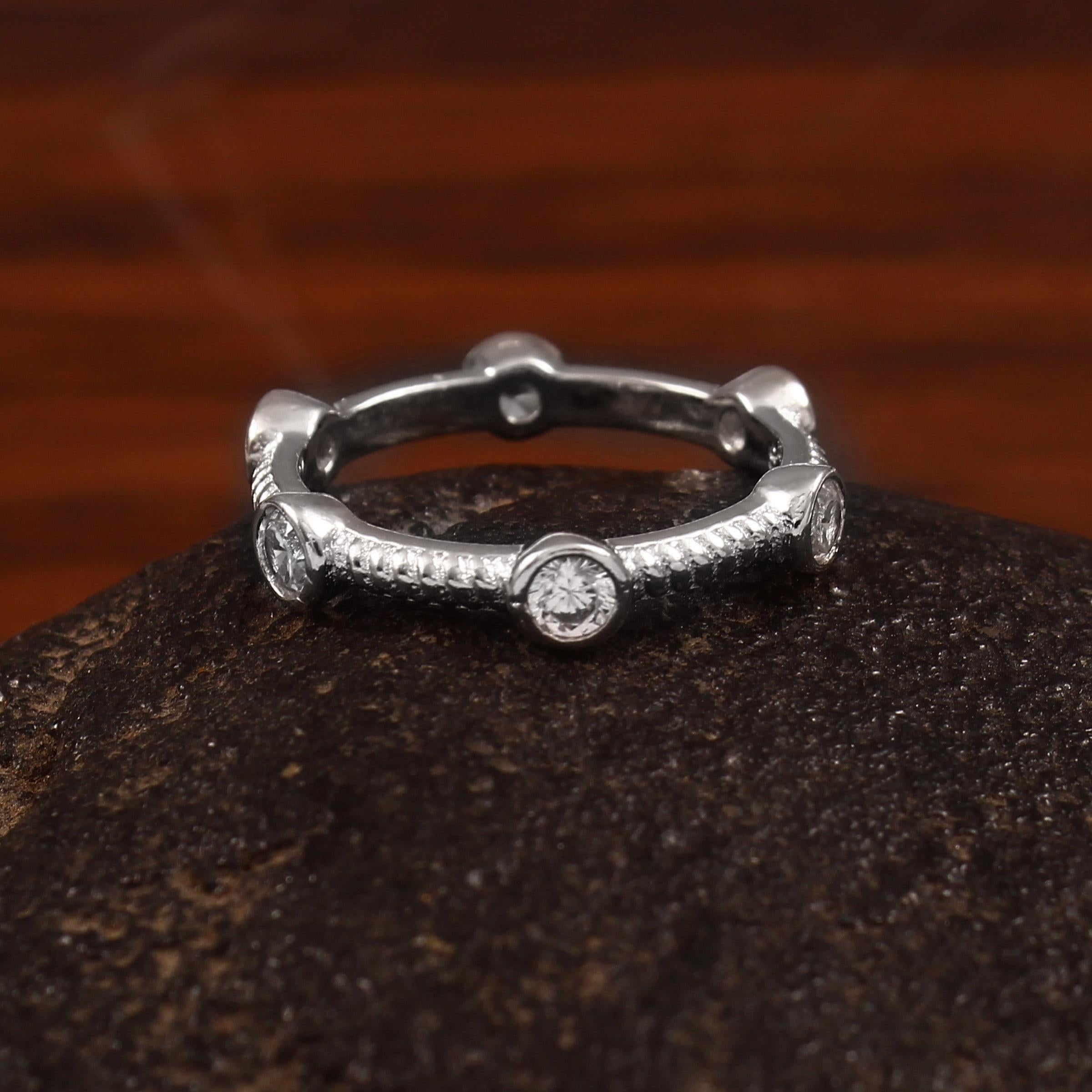 Moissanite Wedding Band Bezel Set Art Deco Eternity Band Bubble Stacking Dainty Silver Proposal Ring Anniversary Gift Promise Ring For Her