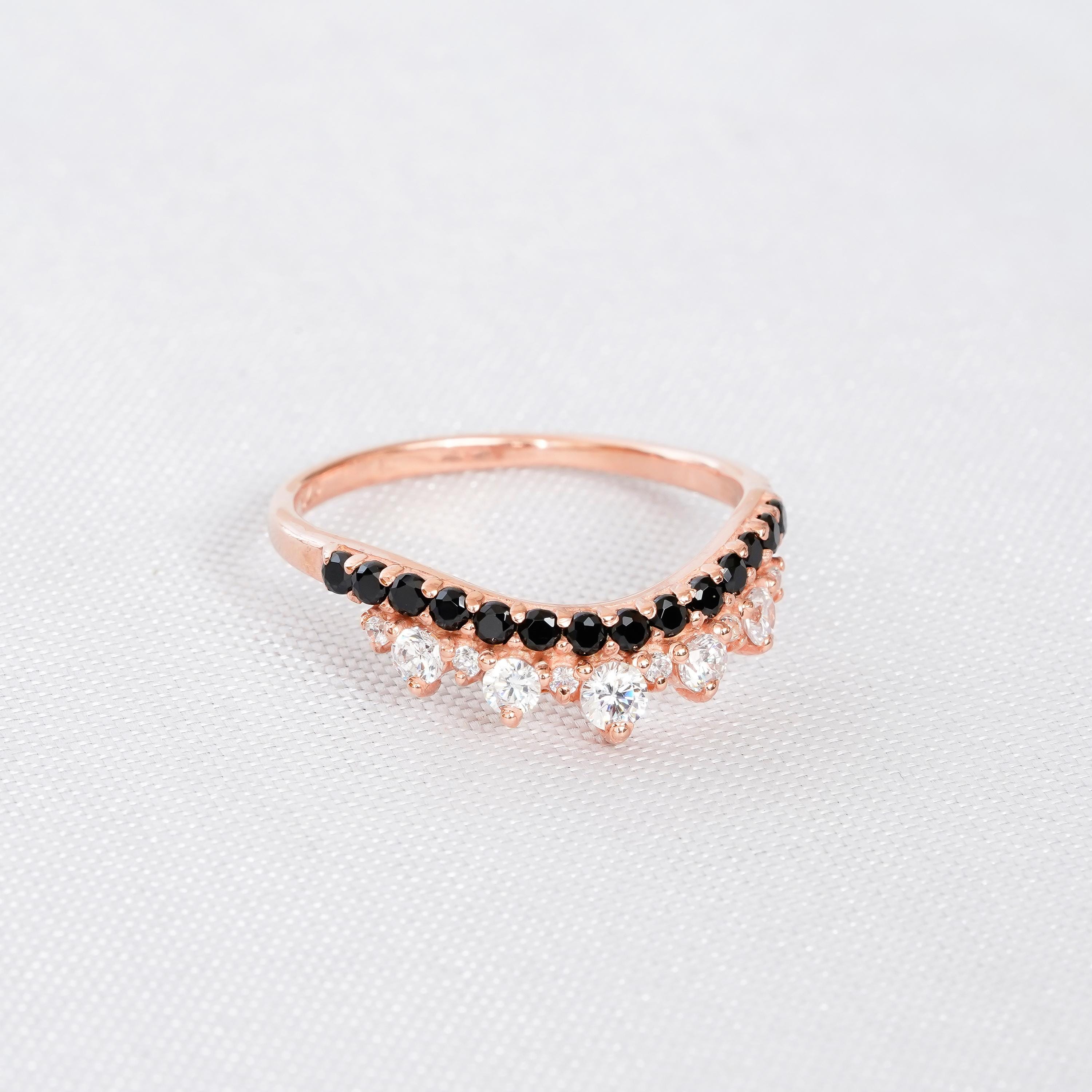 Moissanite Ring Set For Women 925 Sterling Silver Dainty Bridal Oval 2ct Art Deco Engagement Ring Matching Black Onyx Curved Wedding Band