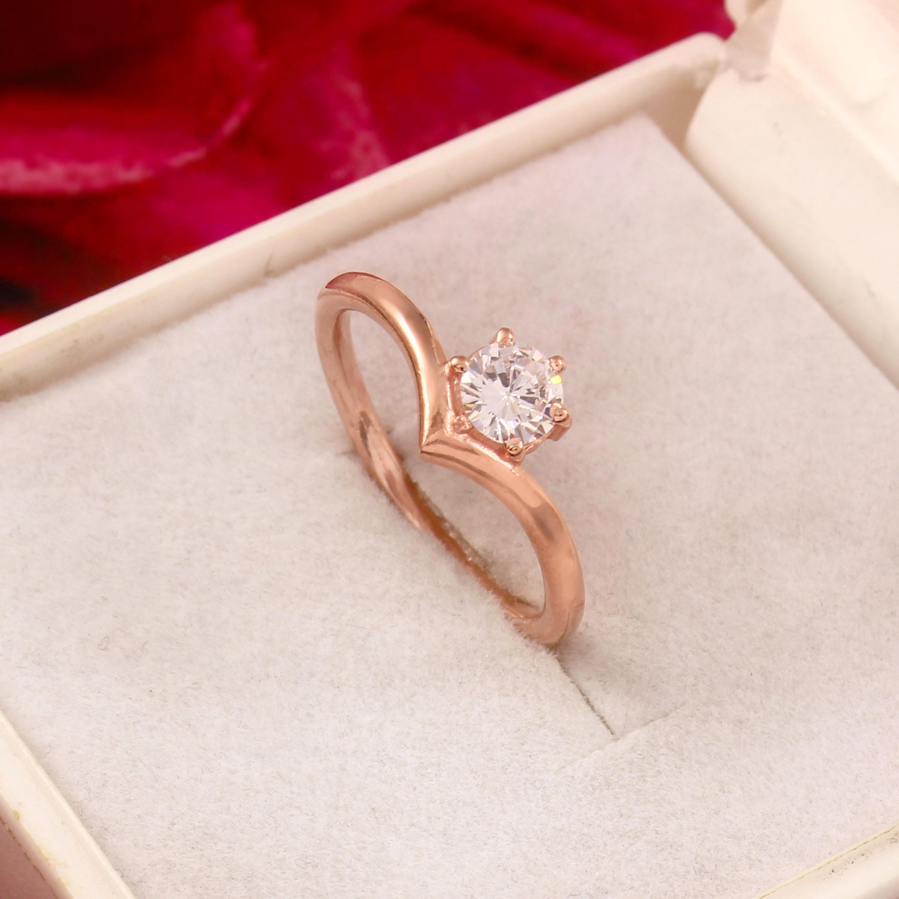 Moissanite Chevron Ring Solitaire 6 Prongs Engagement Wedding Bridal 925 Sterling Silver Minimalist Thin Curved V Shape Band Anniversary