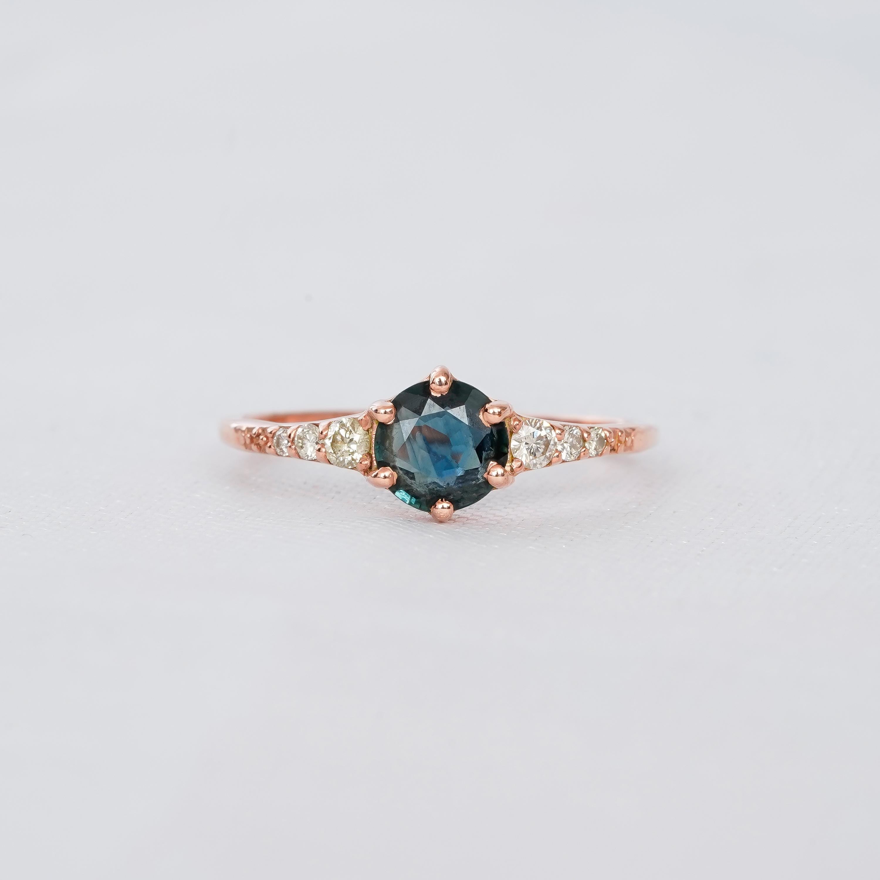 Round Blue Sapphire Engagement Ring 925 Sterling Silver Blue Wedding Ring For Women Proposal 6 Prongs Halo Set Minimalist Solitaire Ring