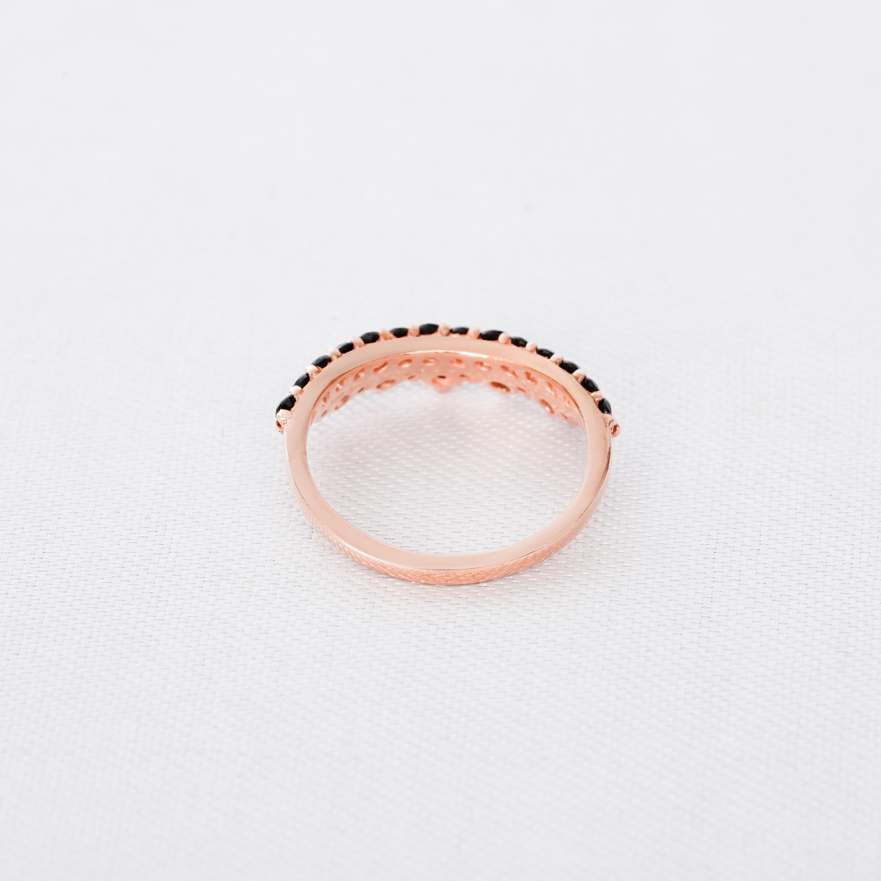 Black Onyx Curved Wedding Band For Women 925 Sterling Silver Round Cut Black Stackable Crown Bridal Matching Anniversary Gift Dainty Ring