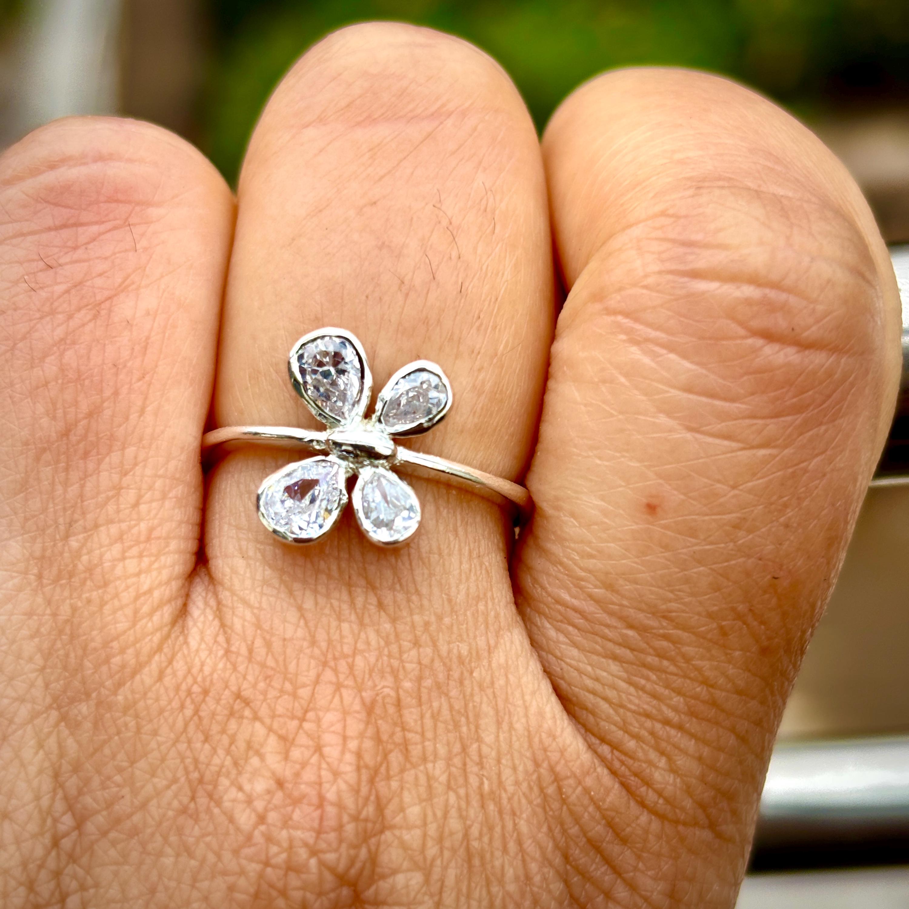 Butterfly Ring For Women 925 Sterling Silver Pear Cut Moissanites Bezel Set Proposal Minimalist Bridal Engagement Wedding Unique Anniversary