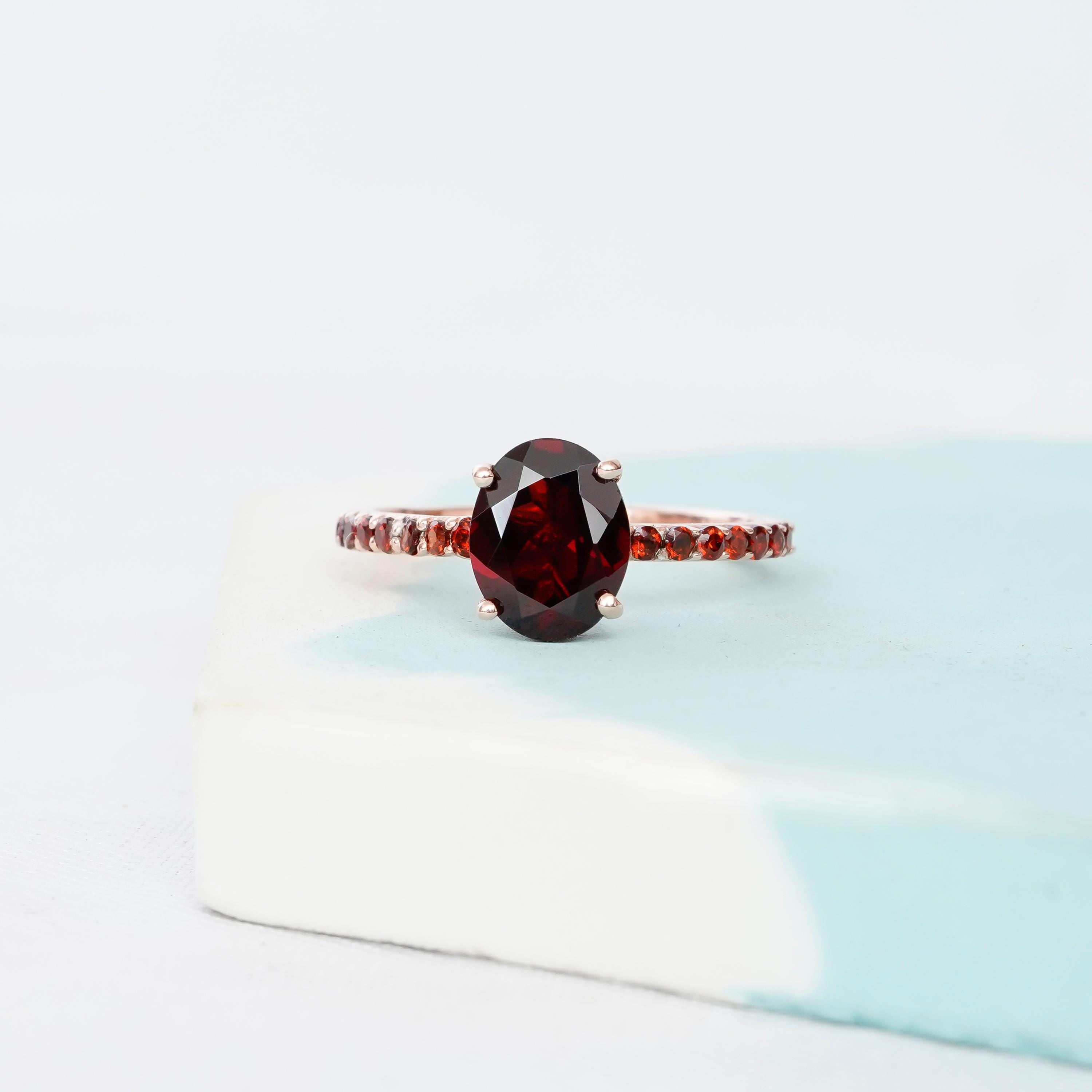 Garnet Engagement Ring Set For Women Matching Moissanite Chevron Wedding Band Garnet Accents Oval Classic Bridal Proposal Anniversary Ring