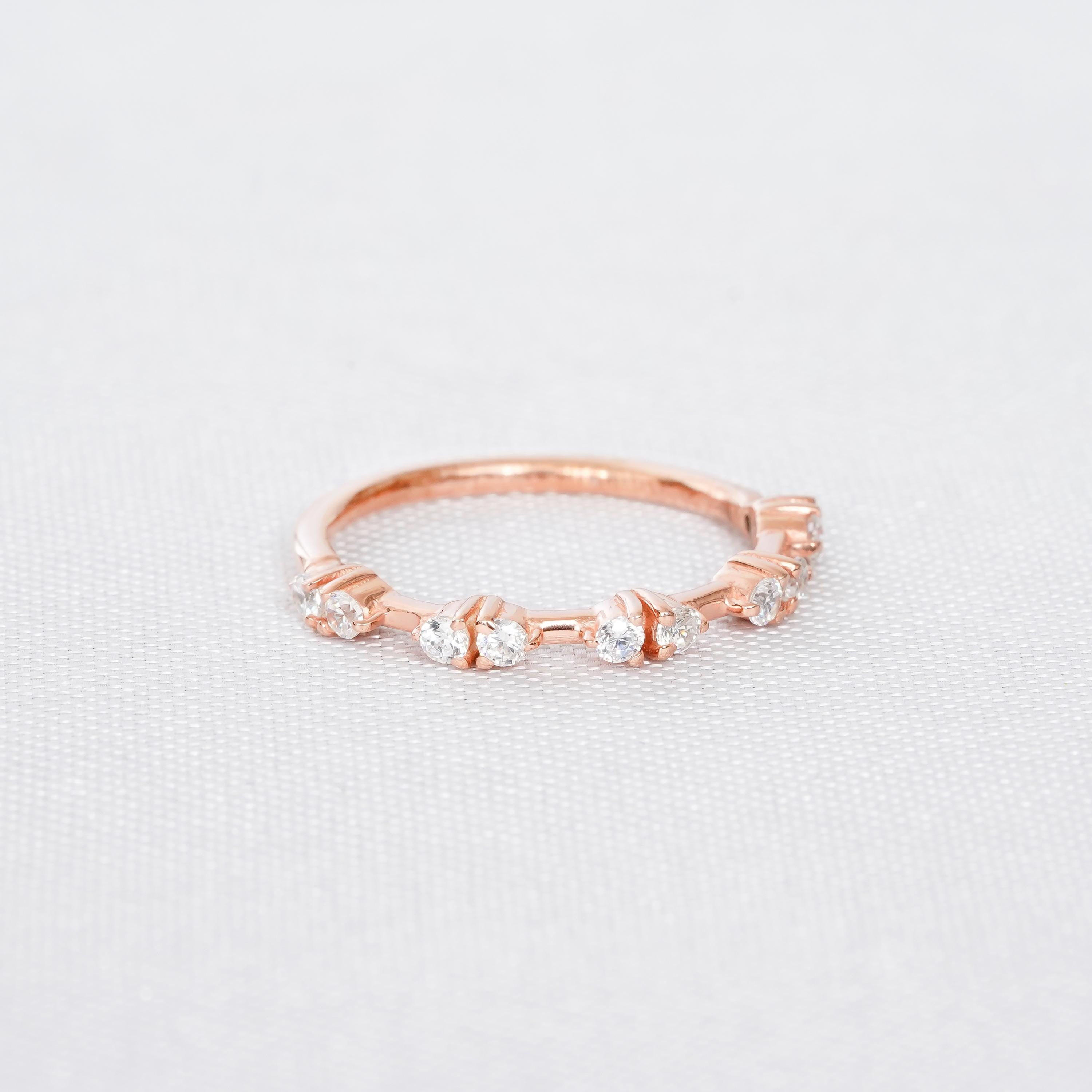 Moissanite Band For Women 925 Sterling Silver Stackable Wedding Bridal Anniversary Gift Delicate Minimalist Pave Half Eternity Dainty Band